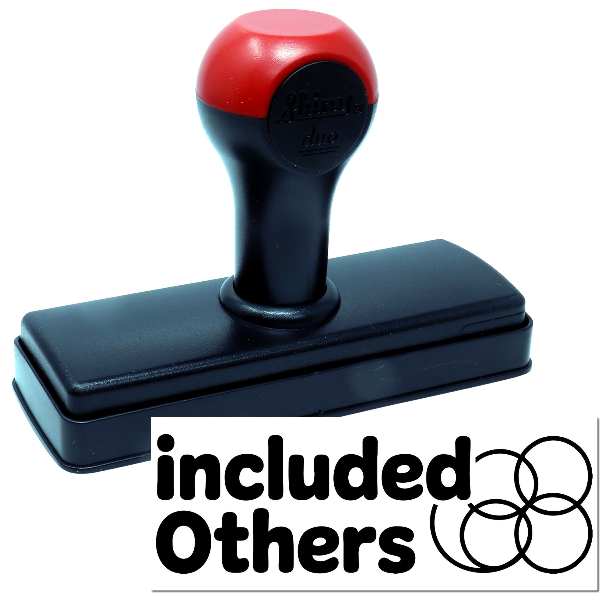 Red and black self-inking rubber stamp seal with rectangular base and Included Others branding.