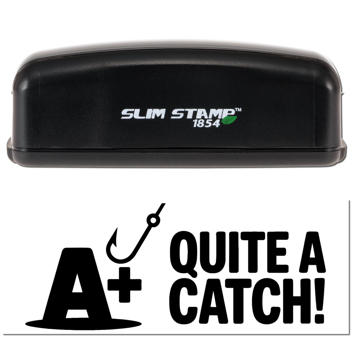 Trodat Dill-Ightful Work Cute Teacher pre-inked stock stamp with black ink and slim design, ideal for classroom or office use.