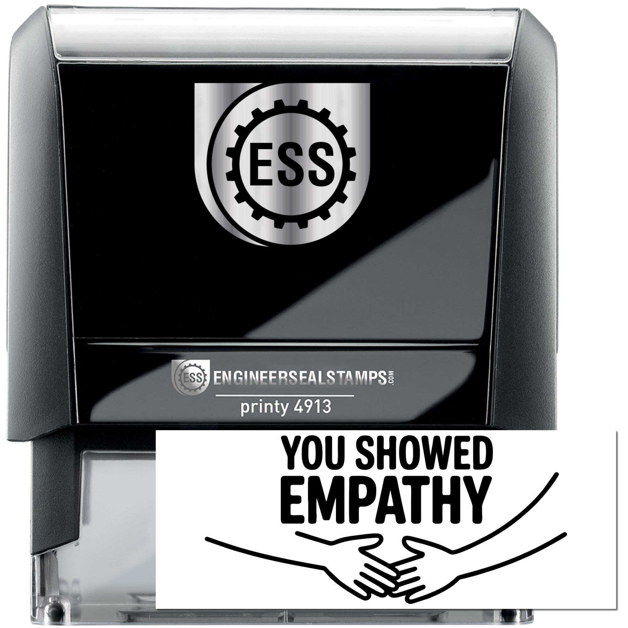 Black self-inking ESS stamp and seal, showing You showed empathy in bold with a handshake graphic.