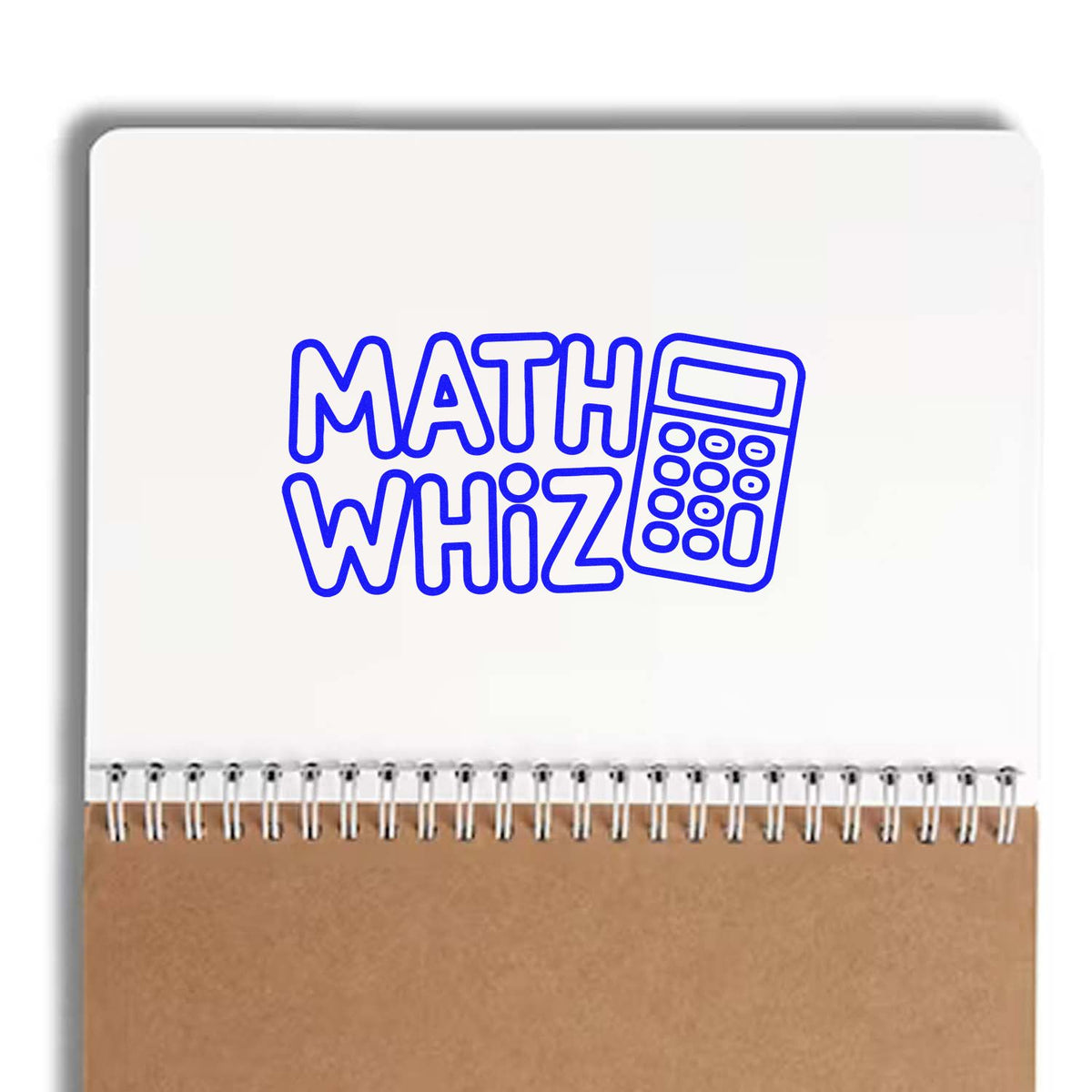 Shiny Math Whiz Positive Feedback teacher stamp being used on a student's work, featuring a cheerful design for classroom praise.