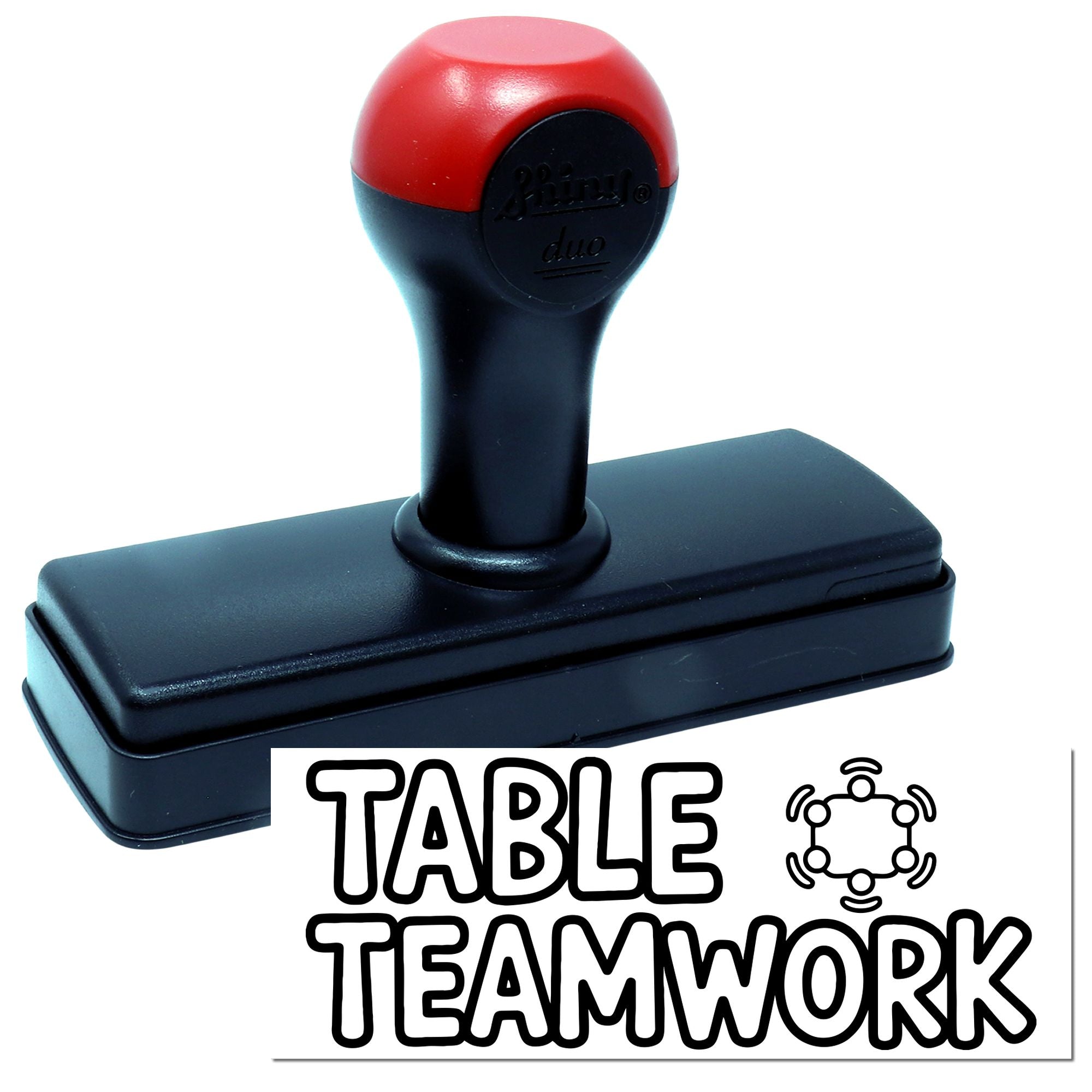 Red and black self-inking table stamp and seal with bold TABLE TEAMWORK branding
