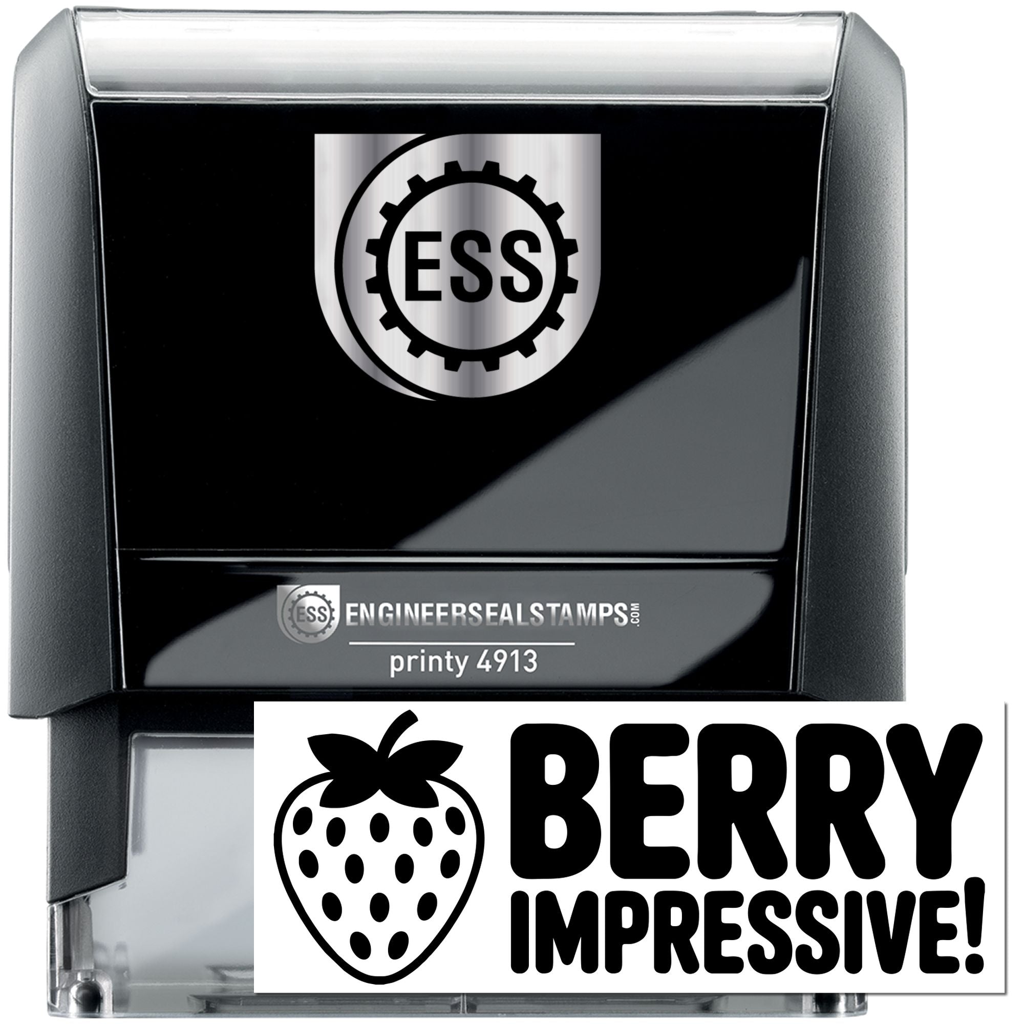 Black and silver Engineer Seal Stamps Printy 4913 embosser with ESS logo and Berry Impressive seal graphic