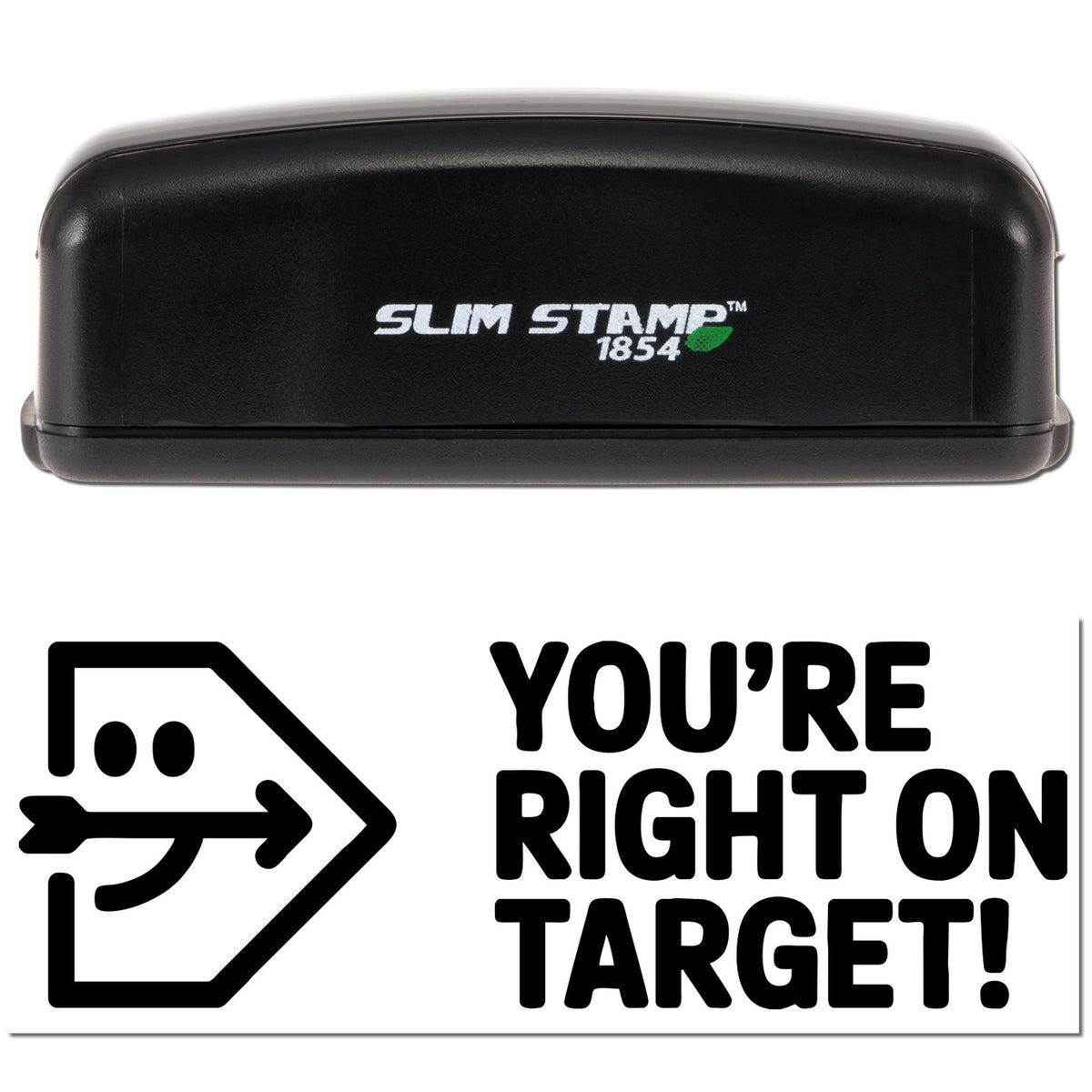 Trodat Cute You Fractioned That Perfectly Fraction grading pre-inked stock stamp in black with slim design.