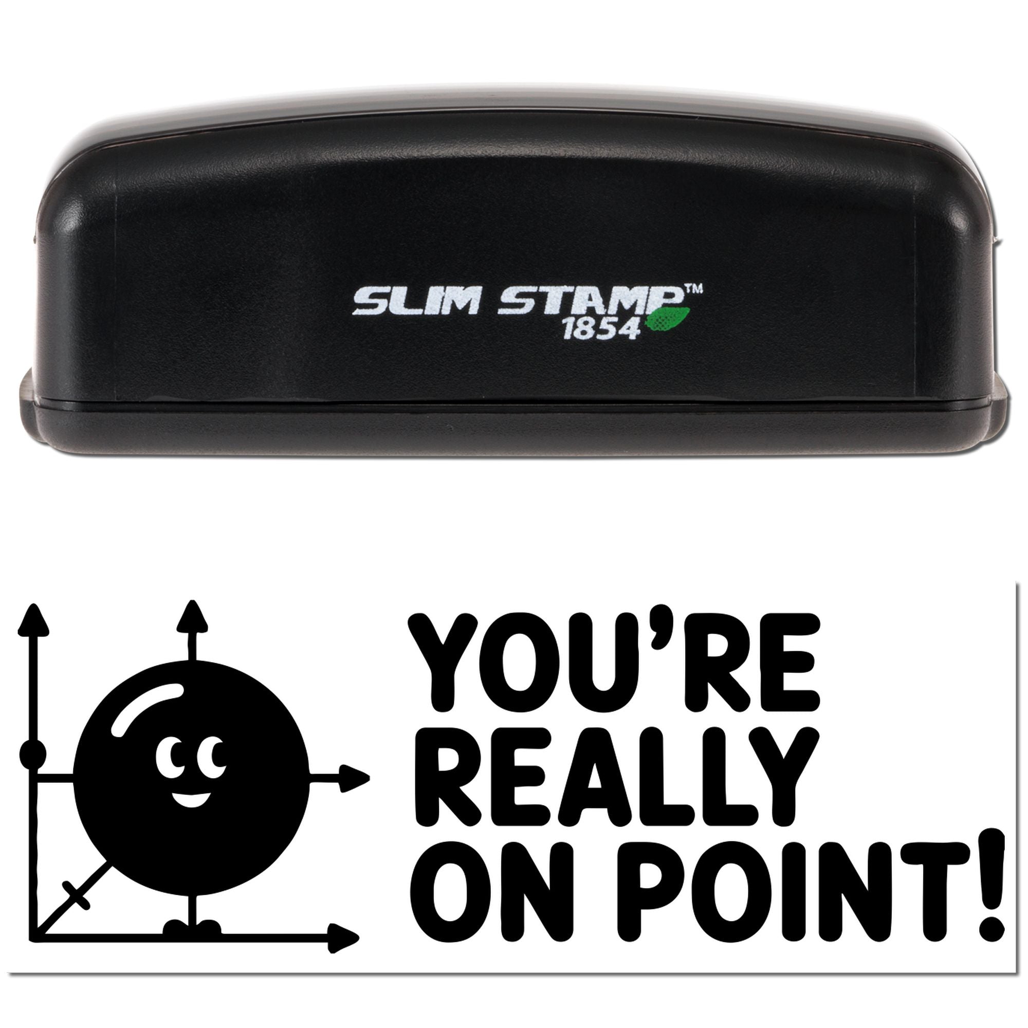 Black Slim Stamp 1854 self-inking stamp and seal with target graphic and Youre Really on Point! text.