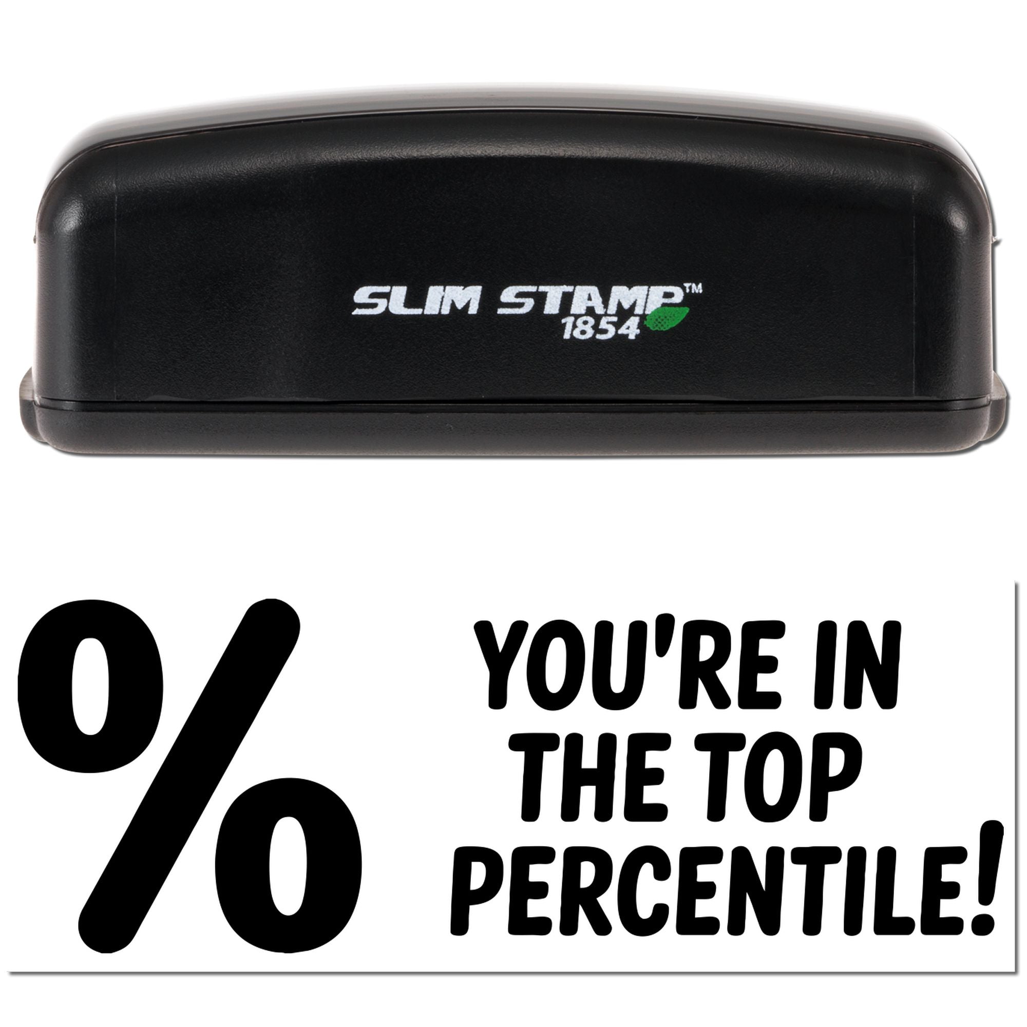 Black Slim Stamp 1854 stamp and seal product with green leaf logo above bold Youre in the top percentile! text.