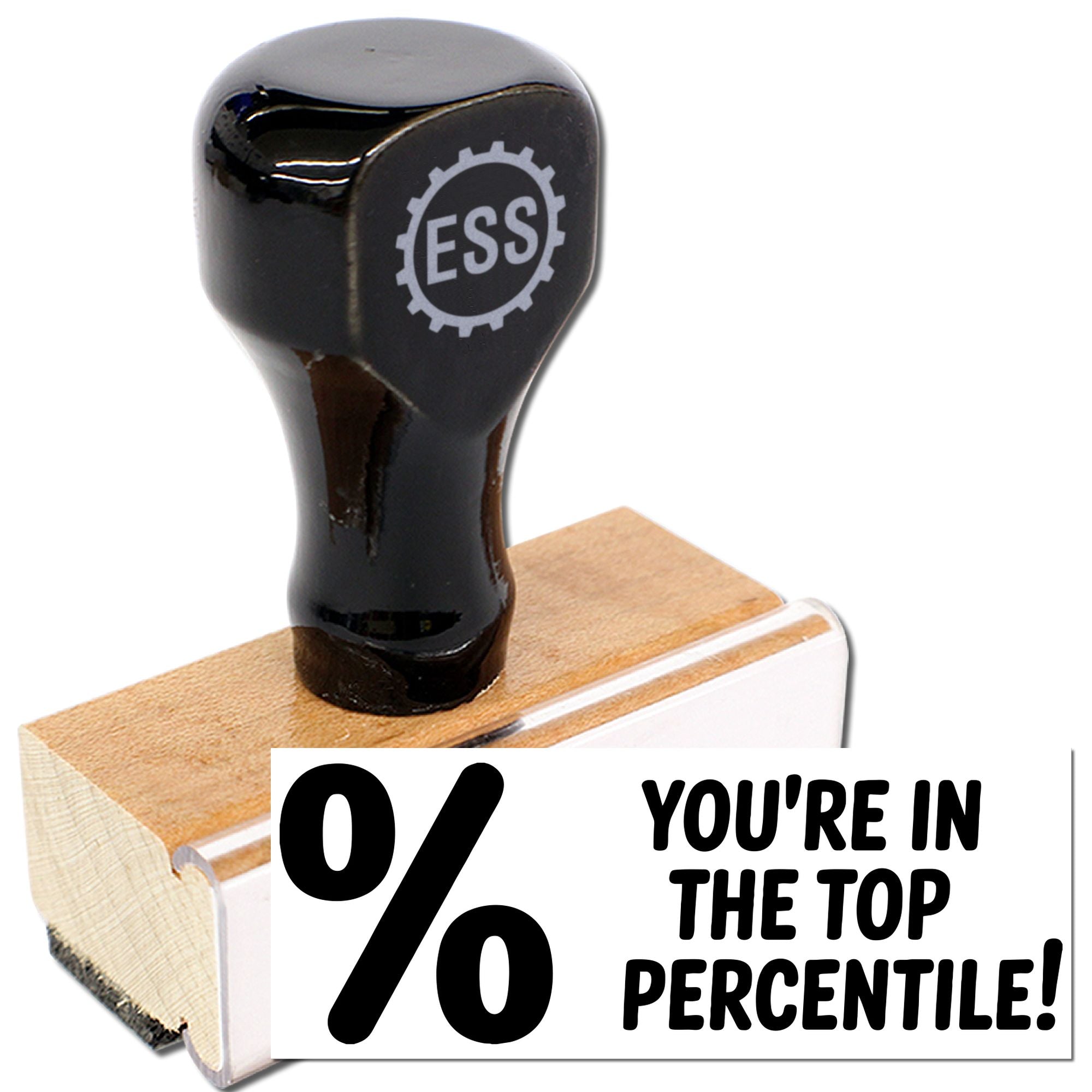 Black ESS stamp and seal with wooden base, showing white 0% Youre in the Top Percentile! text.