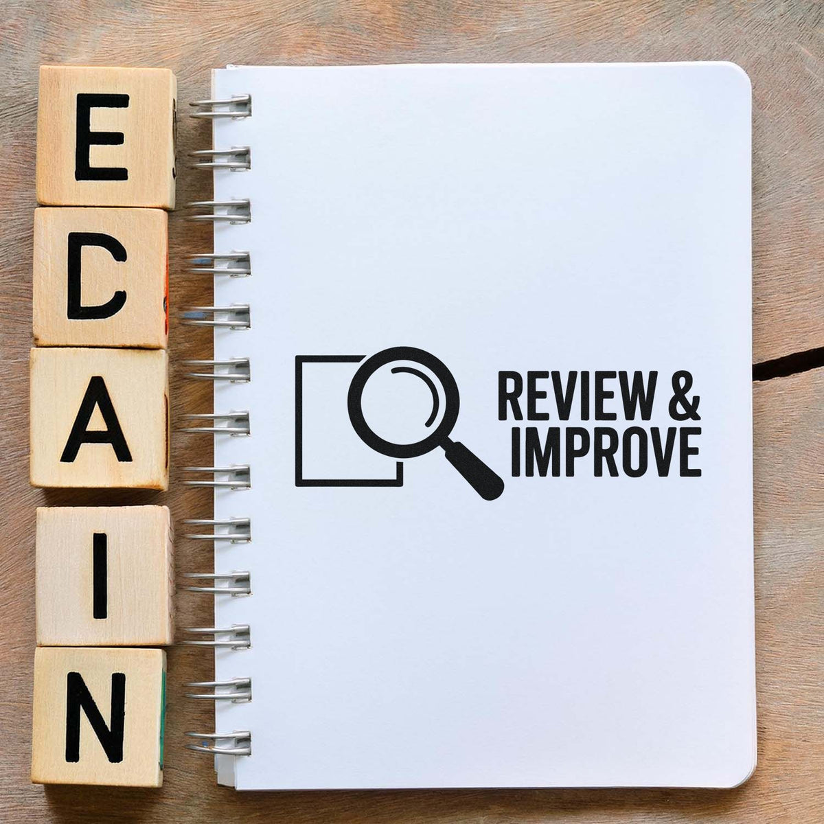 Trodat Classroom Feedback Dig Deeper teacher stamp in use, showing a stock stamp with feedback message on paper.