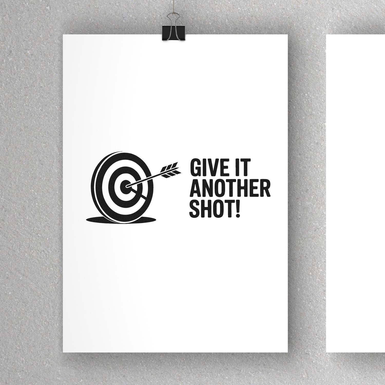 Black stamp design with target and arrow, reading Give It Another Shot! on white, for stamp and seal products.