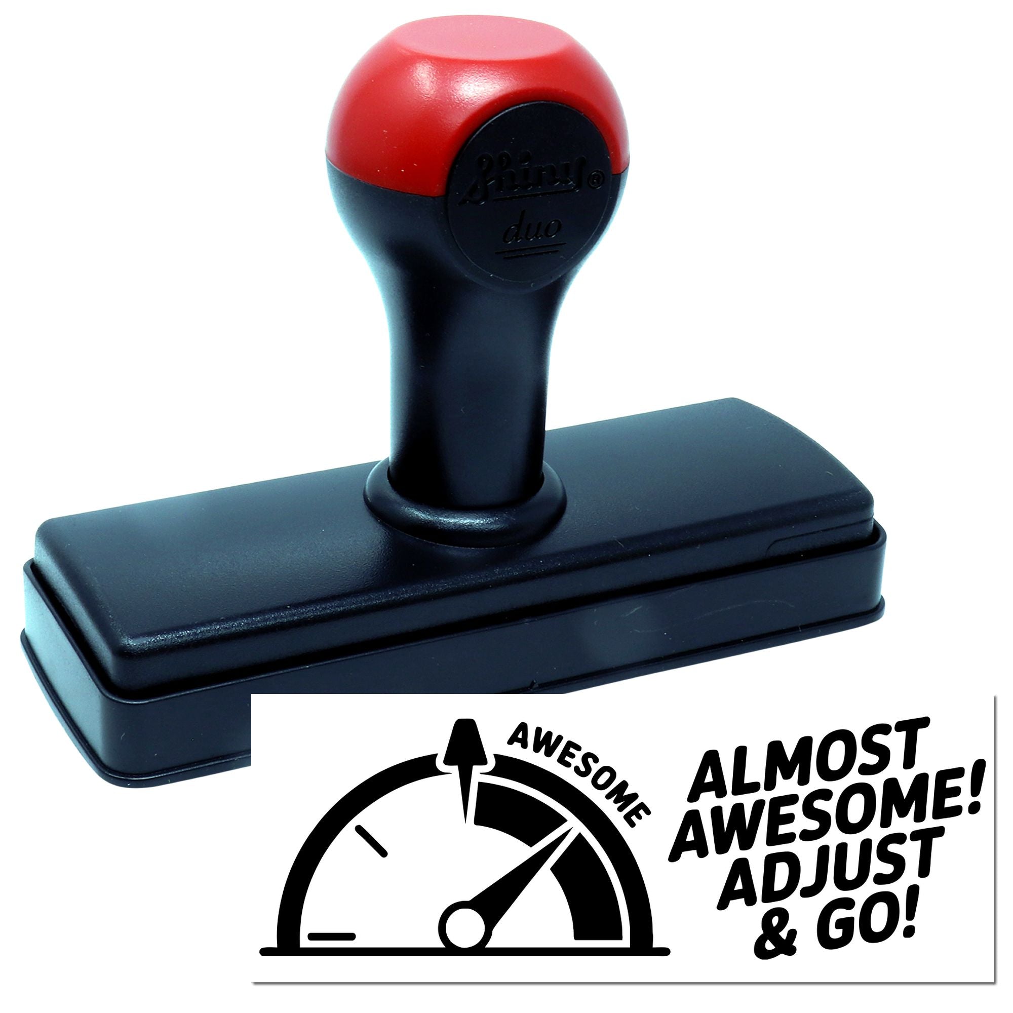 Red and black self-inking stamp and seal with adjustable Almost Awesome! Adjust & Go! impression.