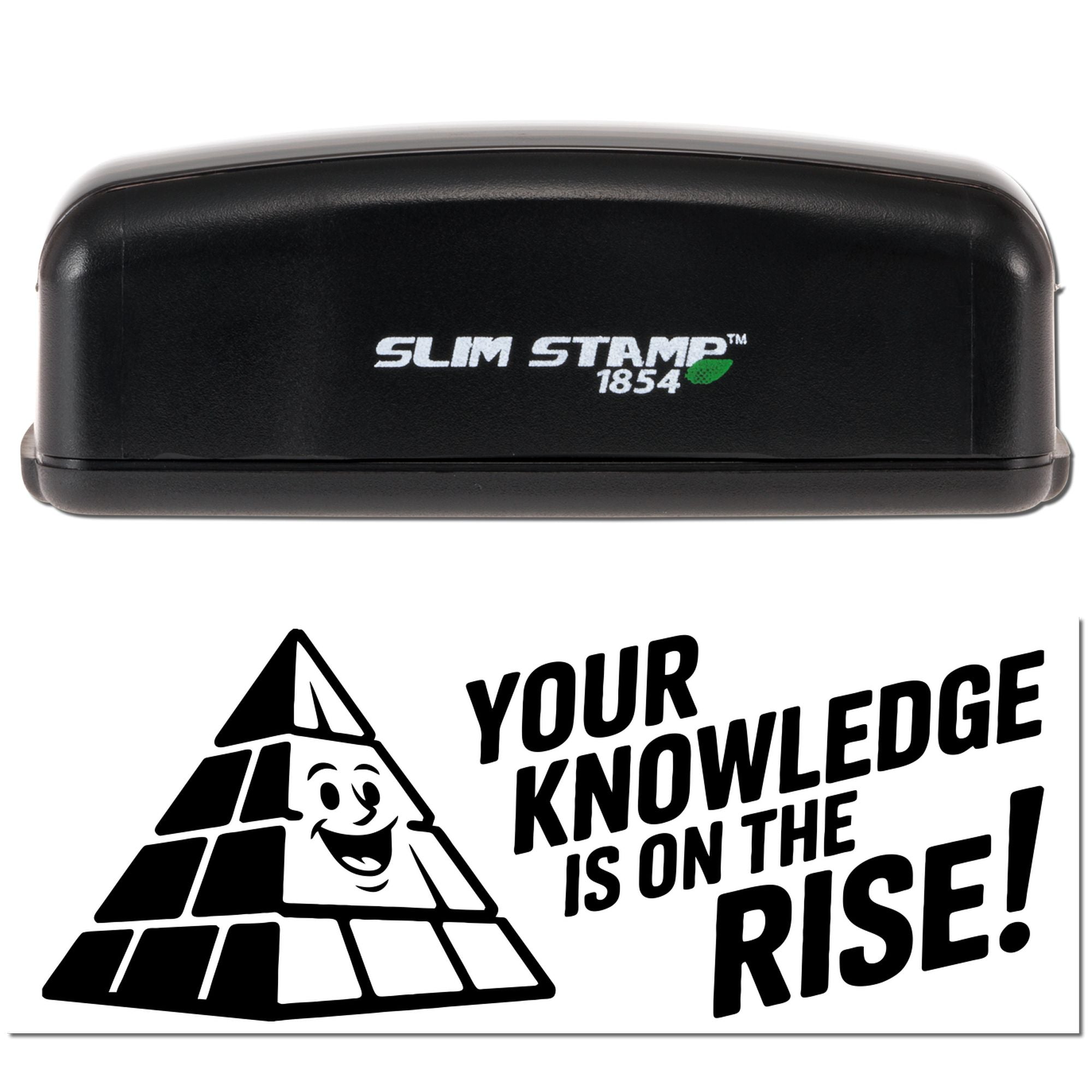 Black Slim Stamp 1854 stamp and seal set with pyramid mascot and bold Your knowledge is on the rise! slogan