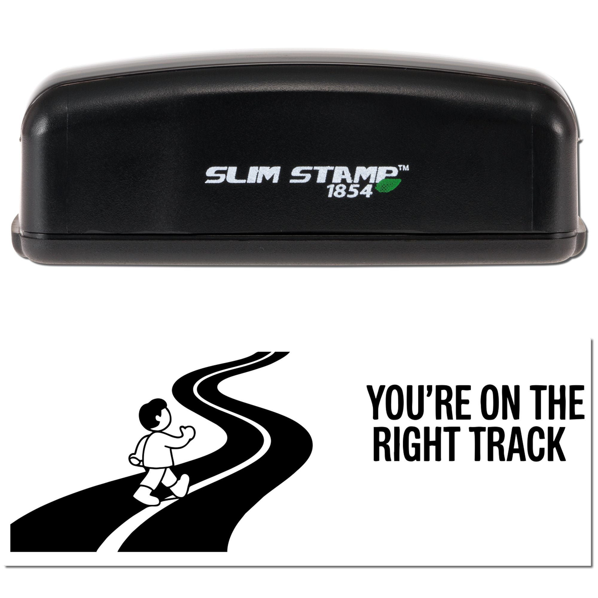 Black Slim Stamp 1854 stamp and seal set with road graphic and Youre on the right track text