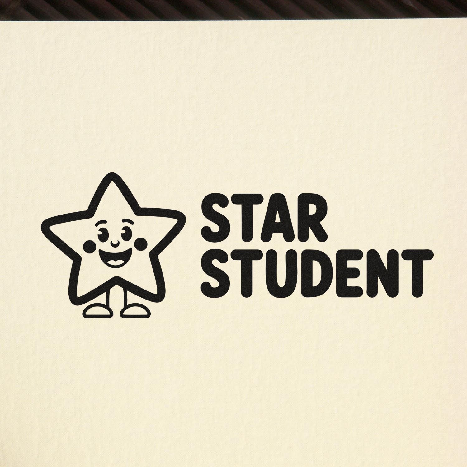 Black Star Student stamp seal with smiling star mascot and bold black text on cream background.