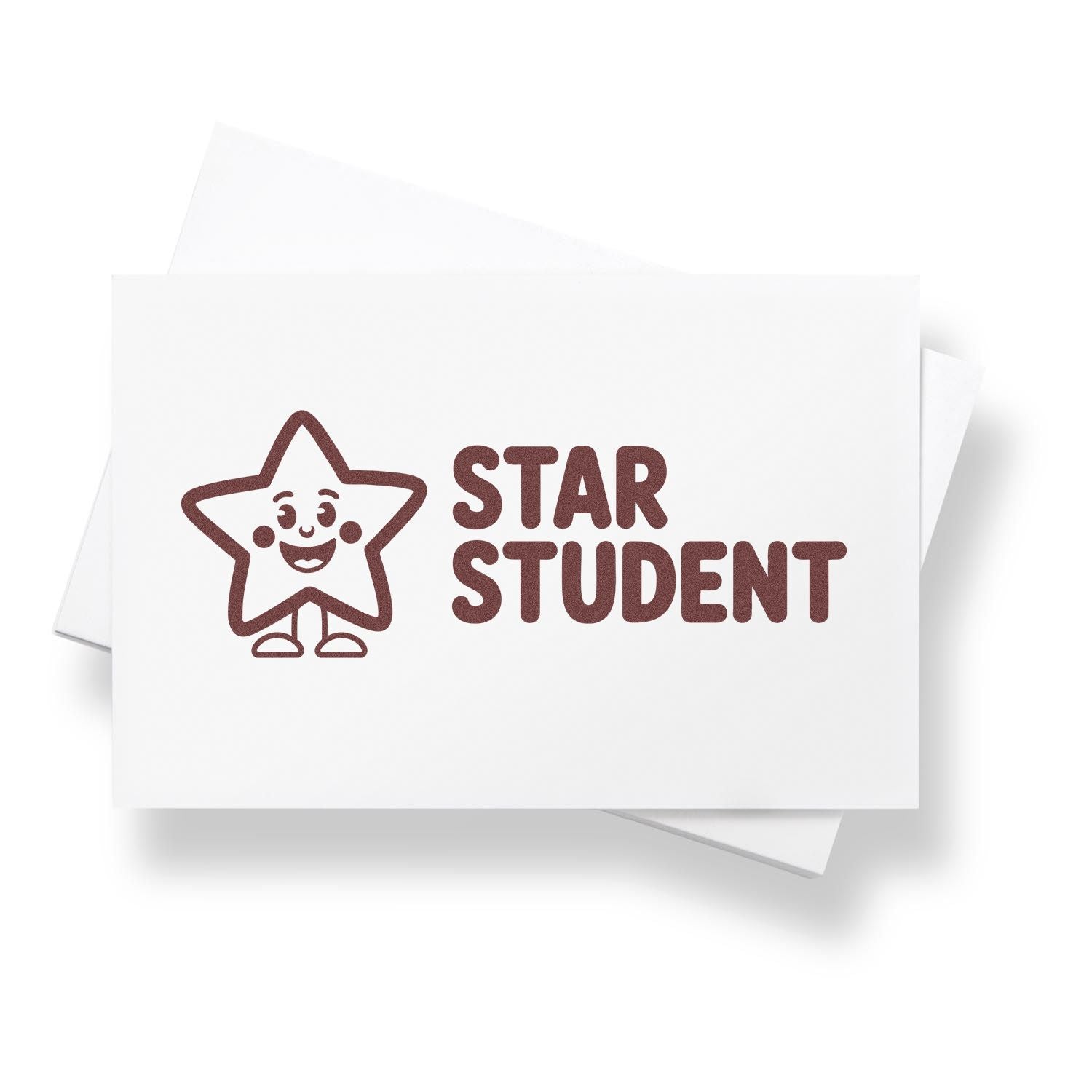 Maroon Star Student stamp and seal with smiling star design on white cards
