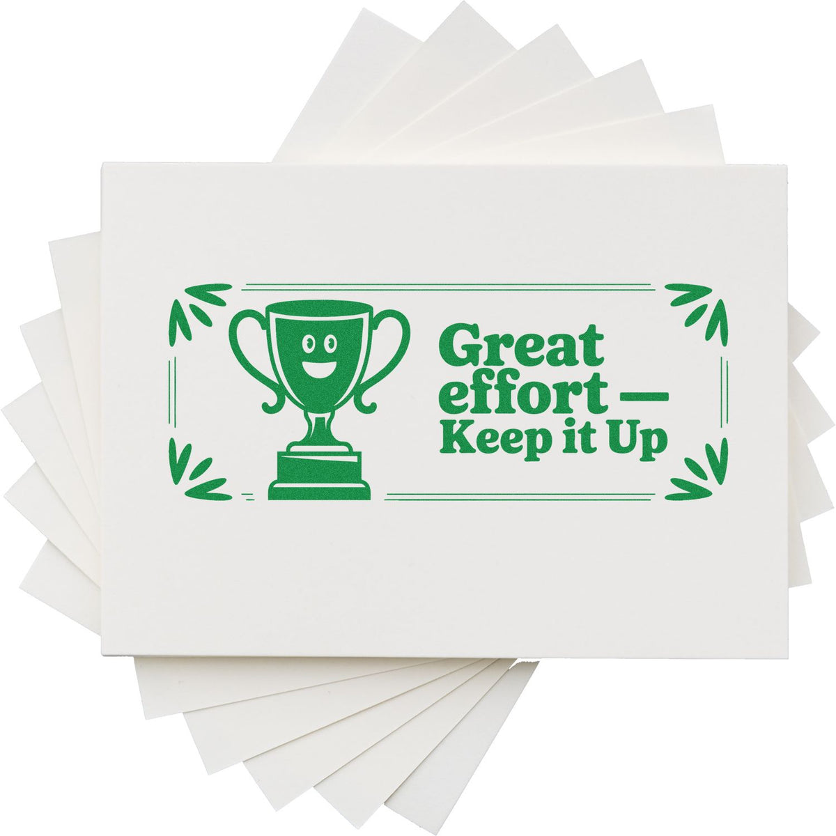 Trodat Proud of Your Progress self-inking teacher stamp in use, showcasing a clear, professional design for educational feedback.