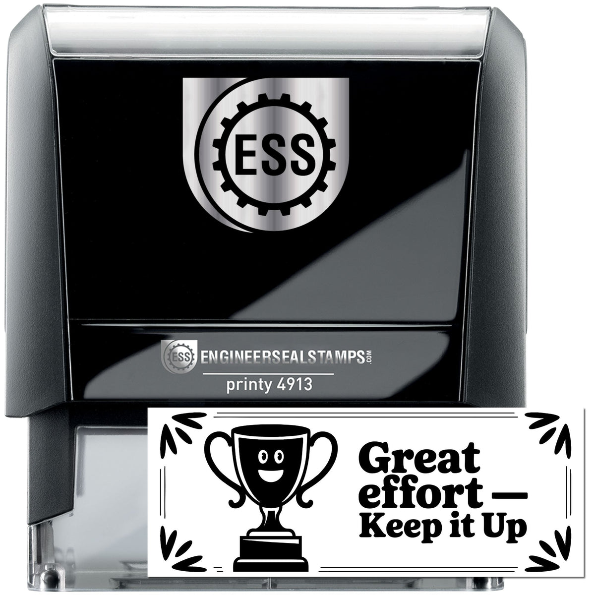 Trodat Proud of Your Progress self-inking teacher stamp in black with the 9442 model design, showing the stamp image.