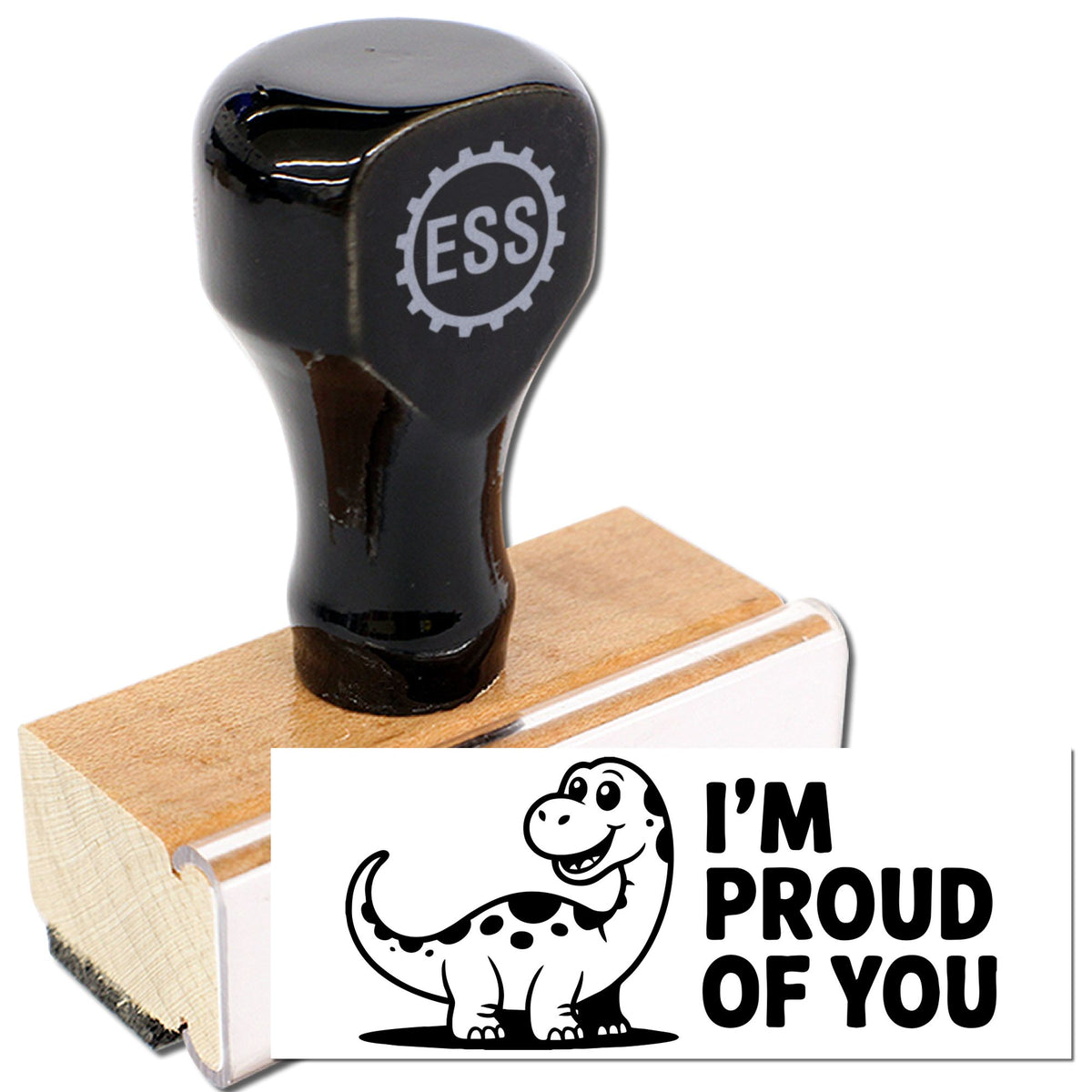 Acorn That Was Jump-Credible teacher feedback stock stamp with black ink and wooden handle for educational use.