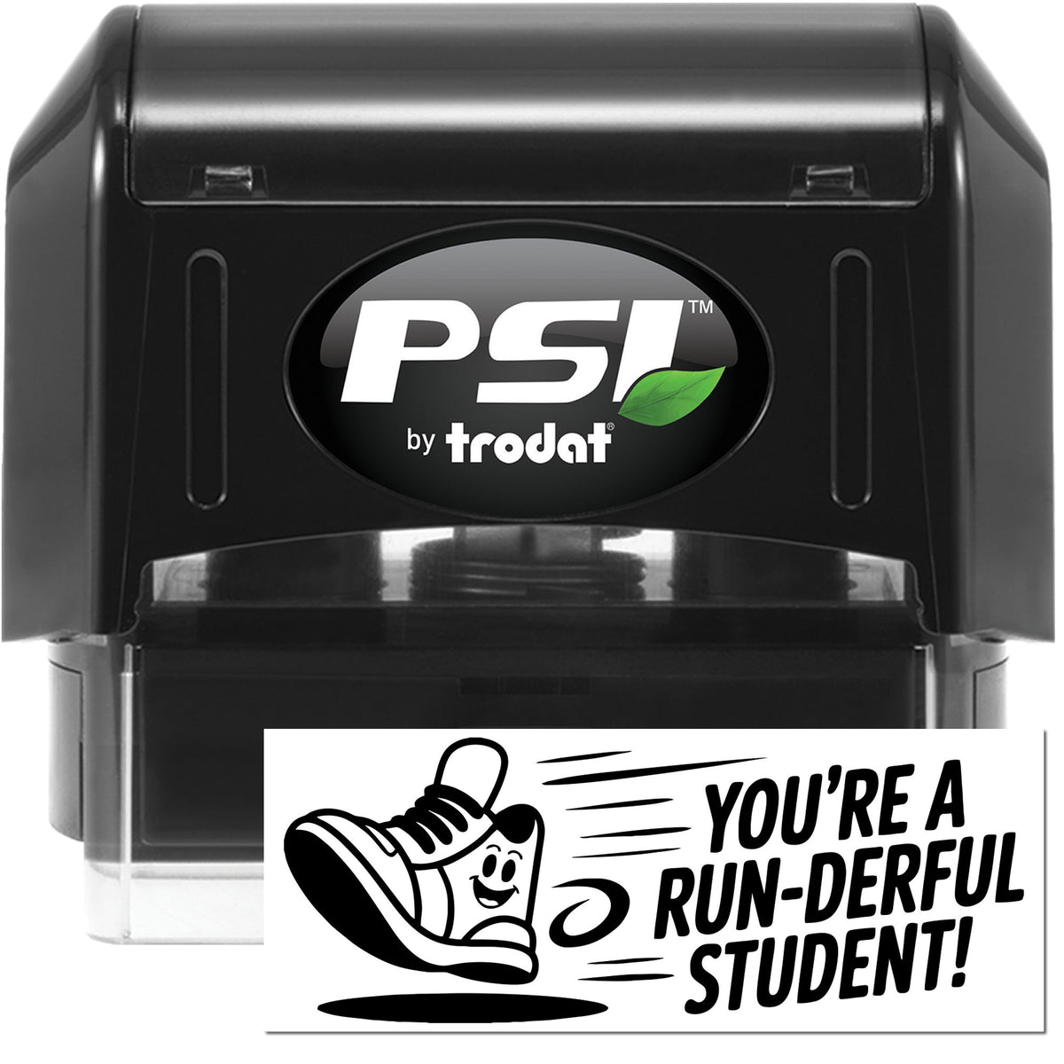 Trodat stock teacher stamp with "This Work Is Literary Awesome" pre-inked design, ideal for grading and classroom use.