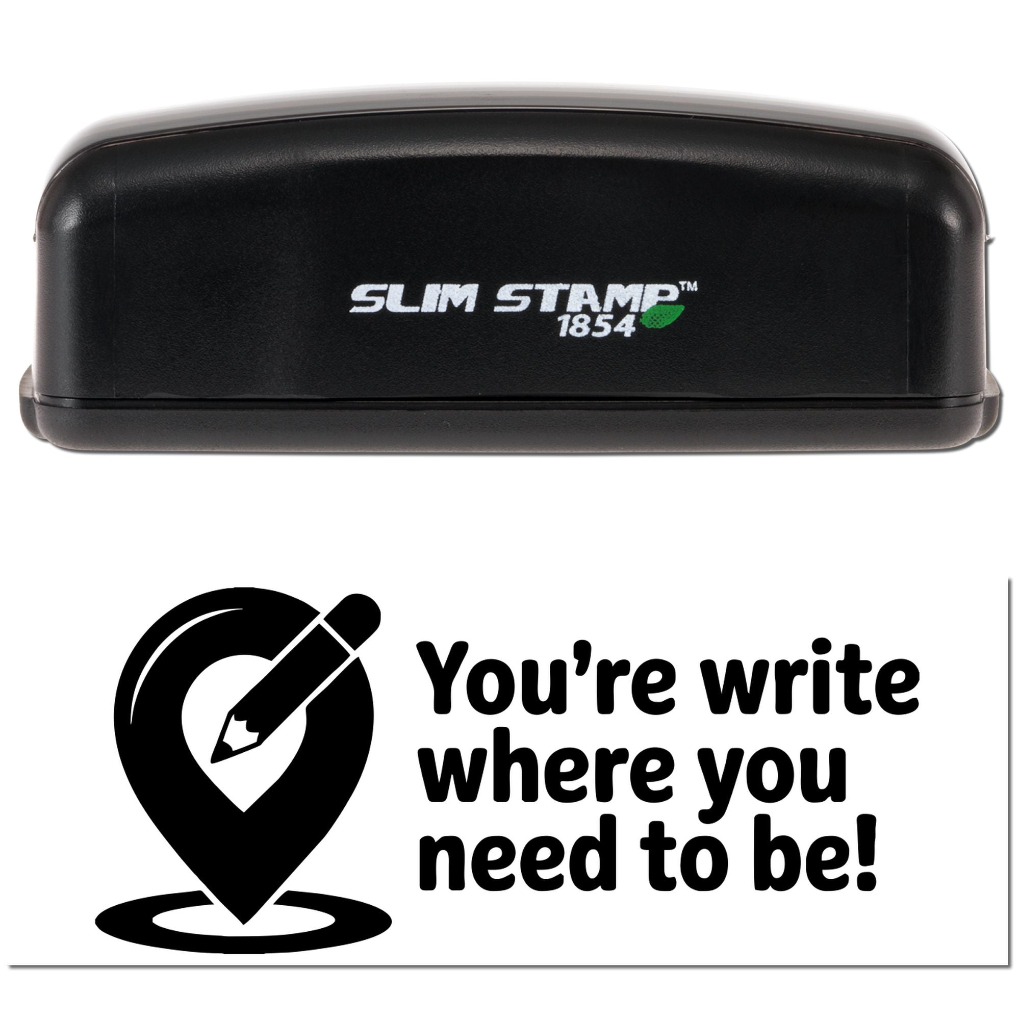 Black Slim Stamp 1854 self-inking stamp and seal with white branding, green accent, and clean white background.