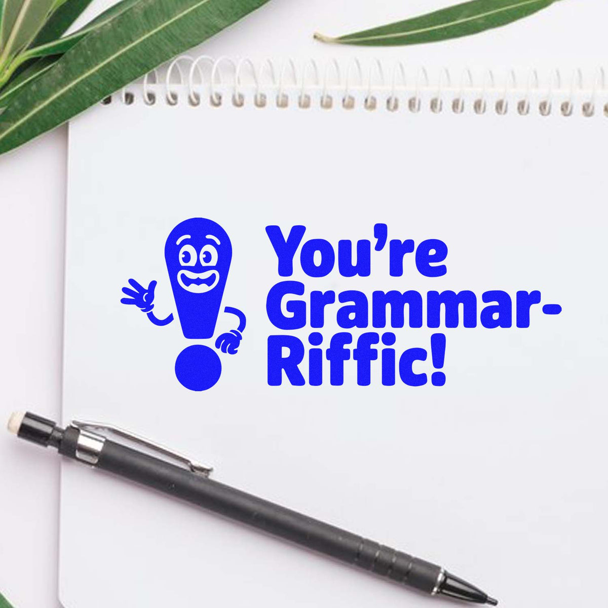 Trodat You're the Main Character motivational teacher pre-inked stamp in use, featuring inspiring text and a sturdy stock design.