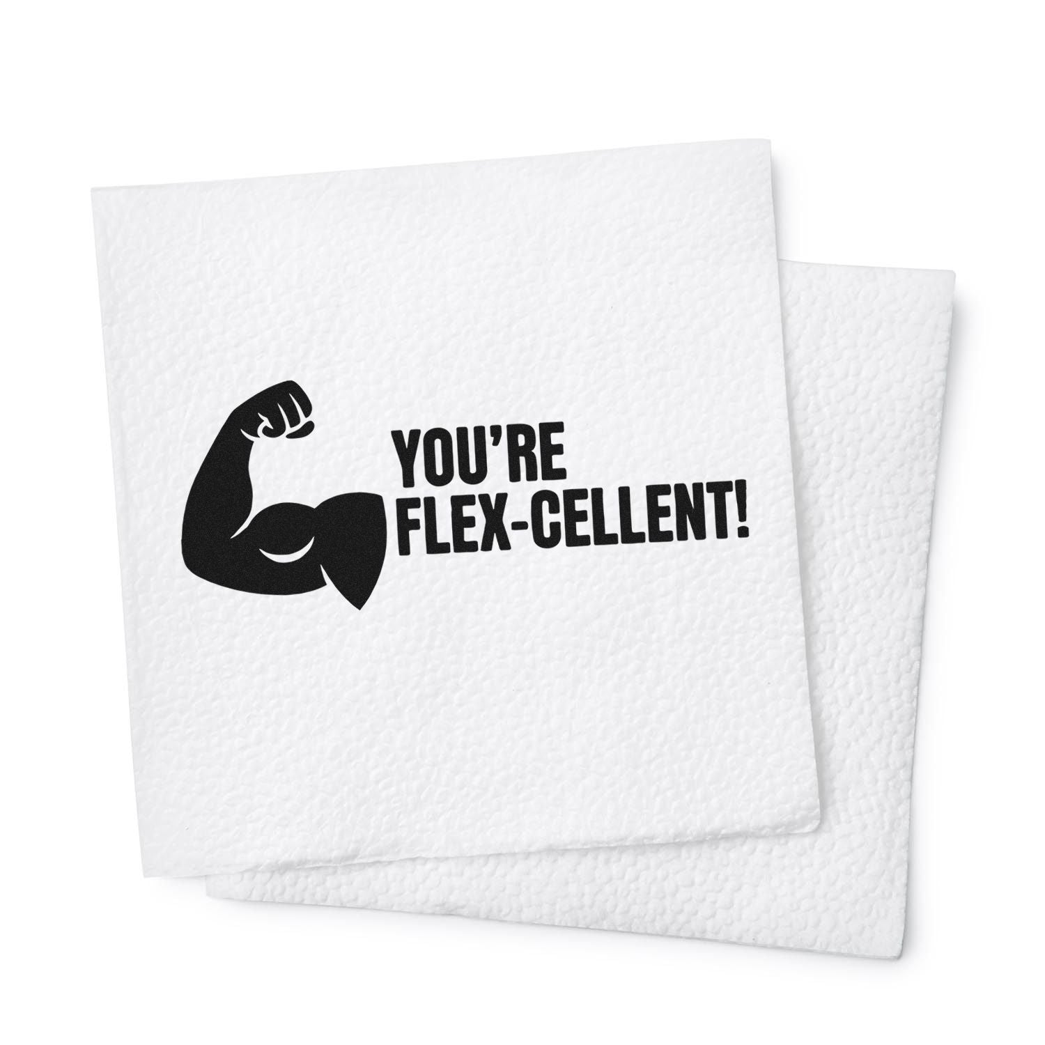 White textured stamp and seal cards with black flexing arm graphic and YOURE FLEX-CELLENT! text