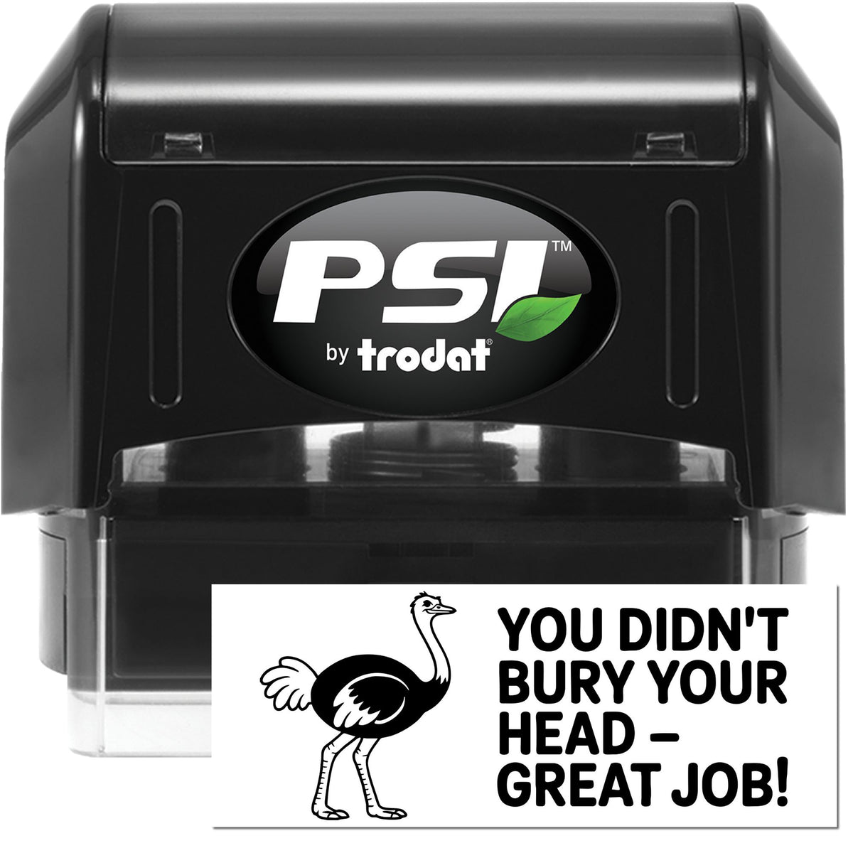 Trodat Teacher Reward Rhino PSI pre-inked motivational stamp in black ink, featuring a sturdy stock design for positive reinforcement.