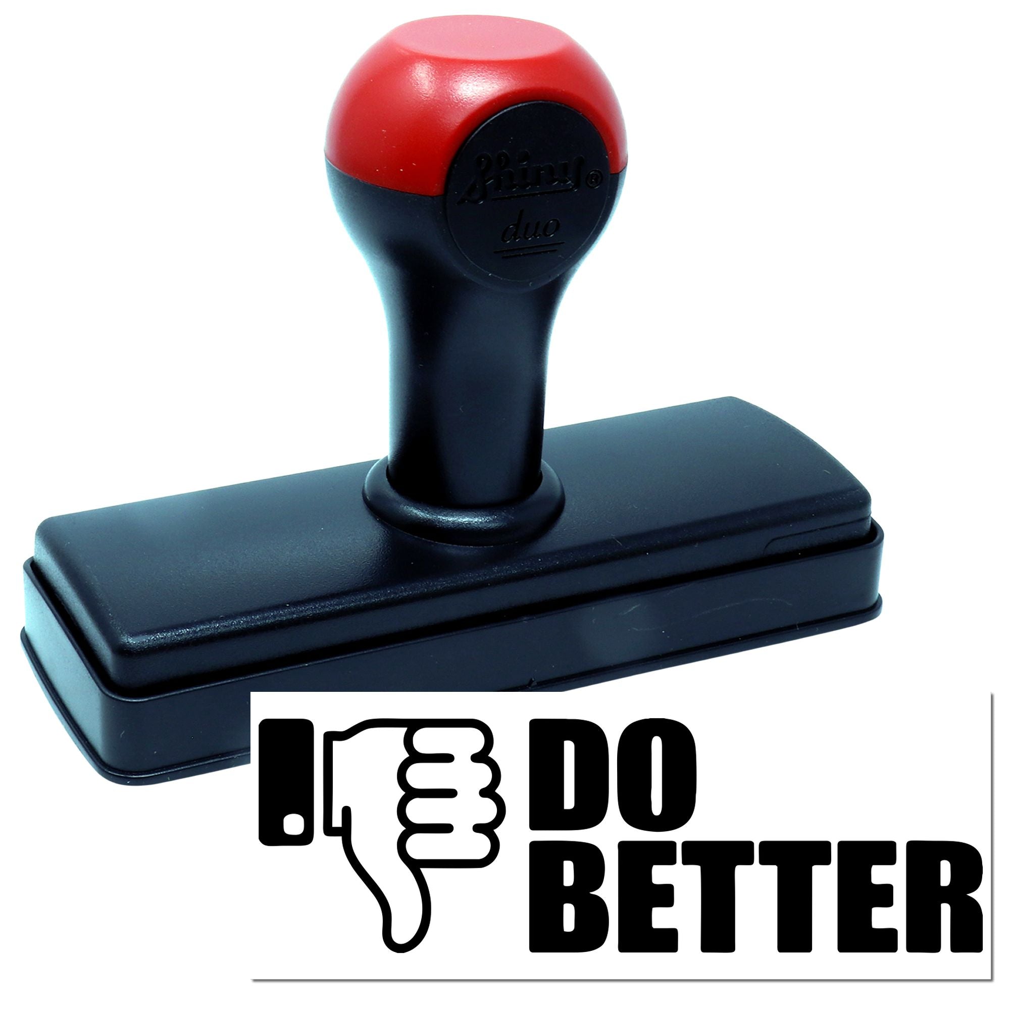 Red-and-black self-inking stamp and seal with Do Better logo on white background