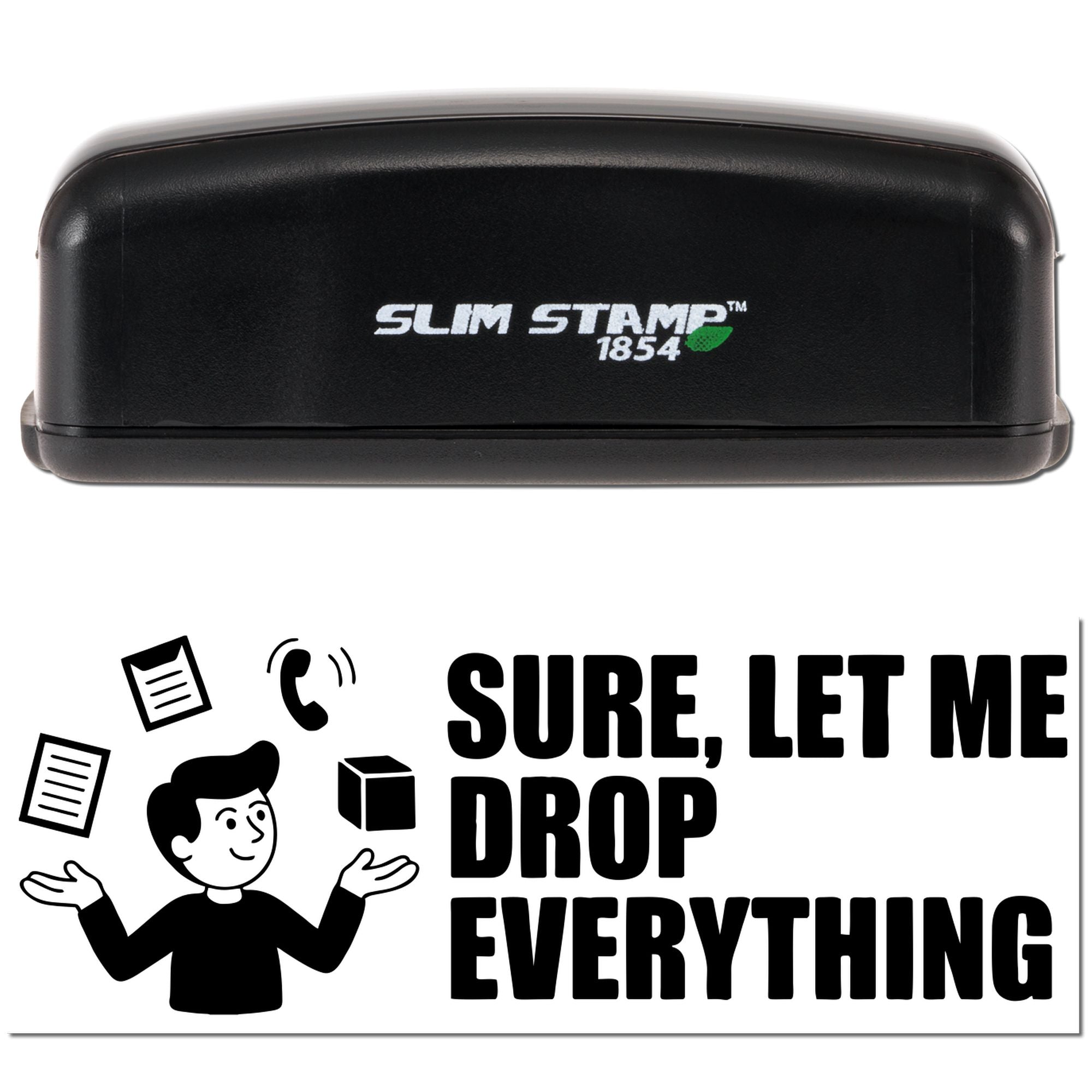 Black Slim Stamp 1854 stamp and seal case with white logo, green accent, and bold Sure, let me drop everything graphic.