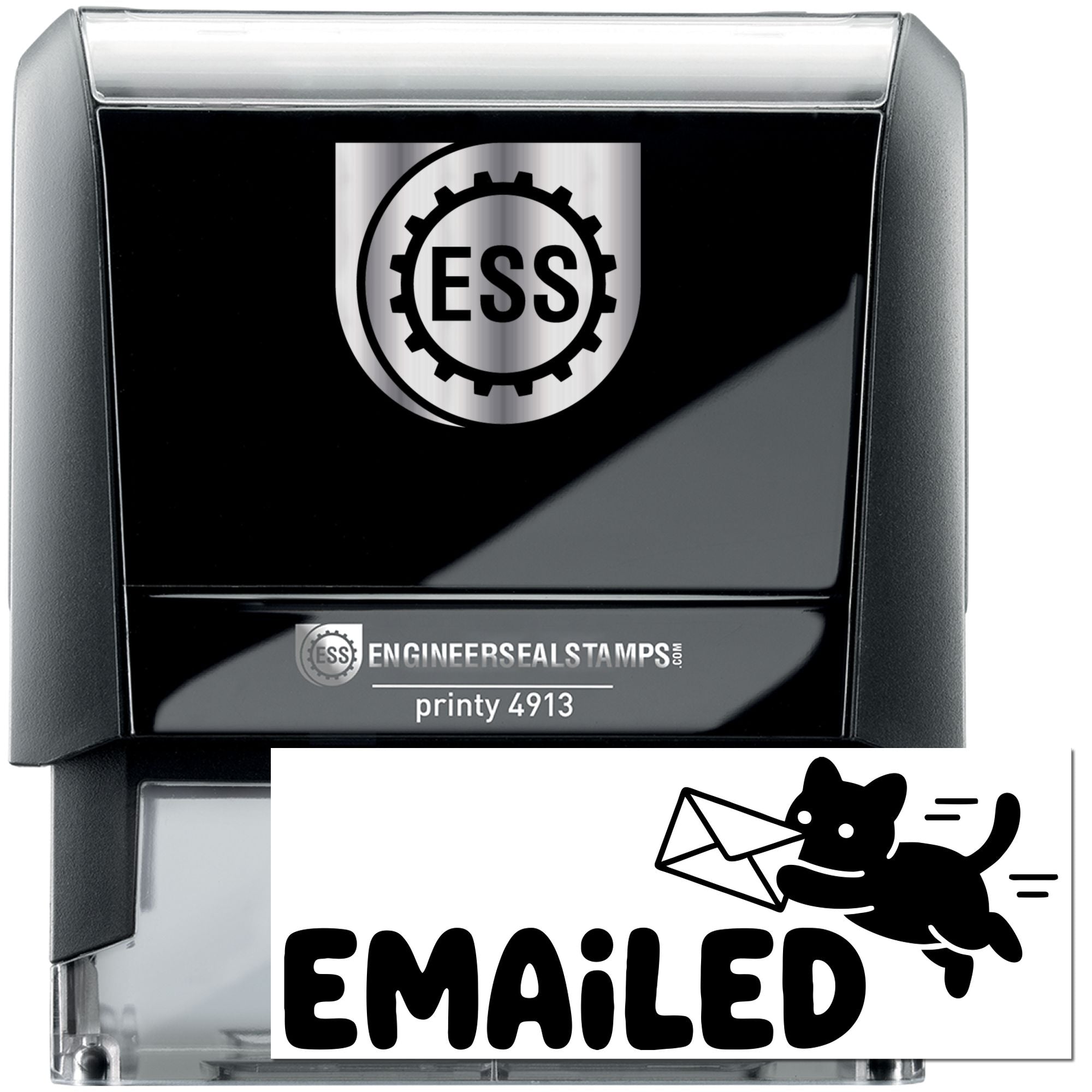 Black and silver self-inking ESS stamp and seal set with Printy 4913 and bold EMAILED imprint.