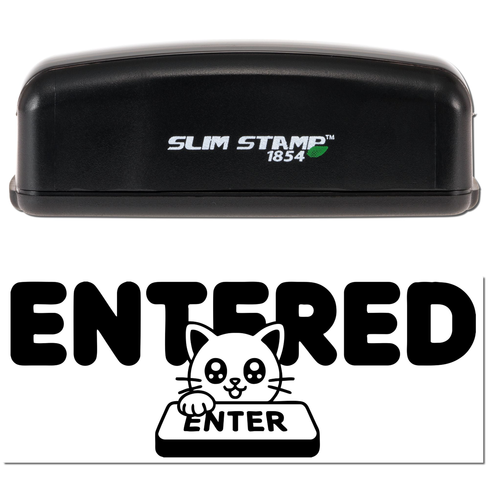 Black Slim Stamp 1854 embossing stamp and black-and-white Entered cat seal design