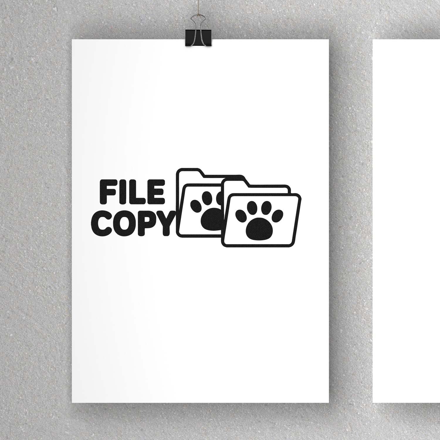 Black FILE COPY stamp and seal with folder paw print icons on a white background