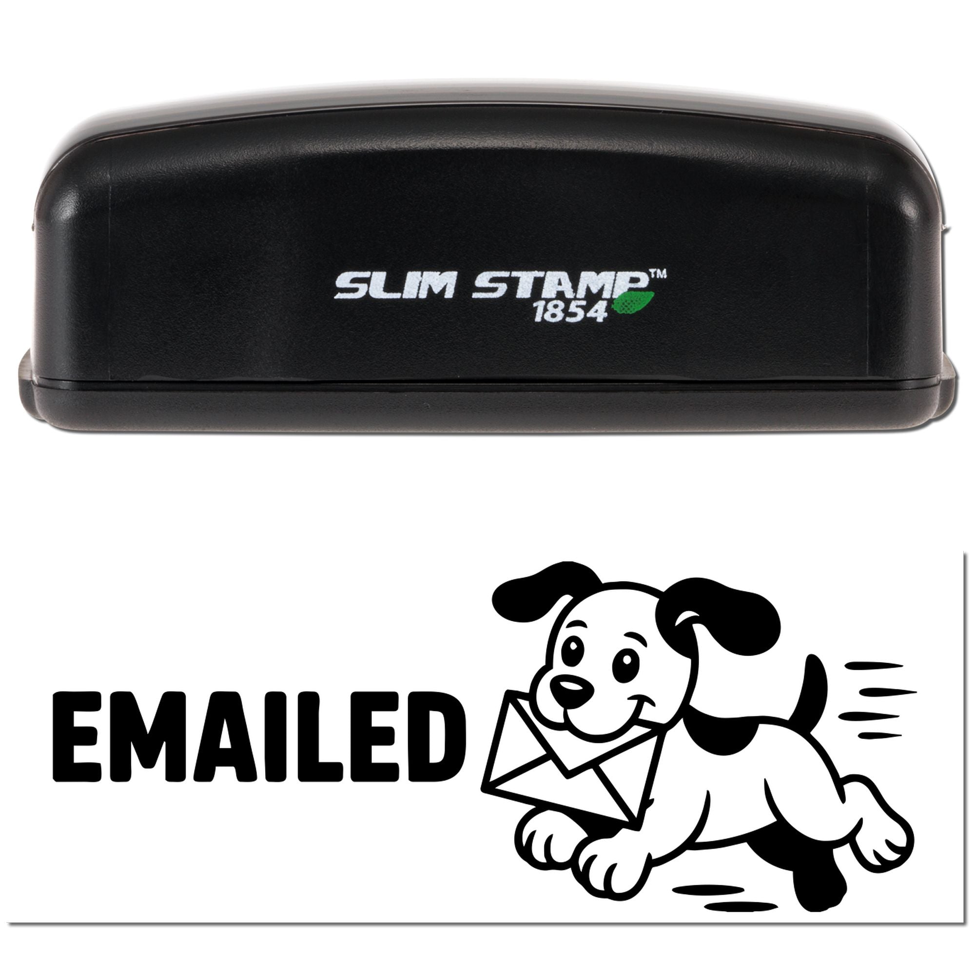 Black Slim Stamp 1854 self-inking stamp and Emailed seal with running dog holding an envelope