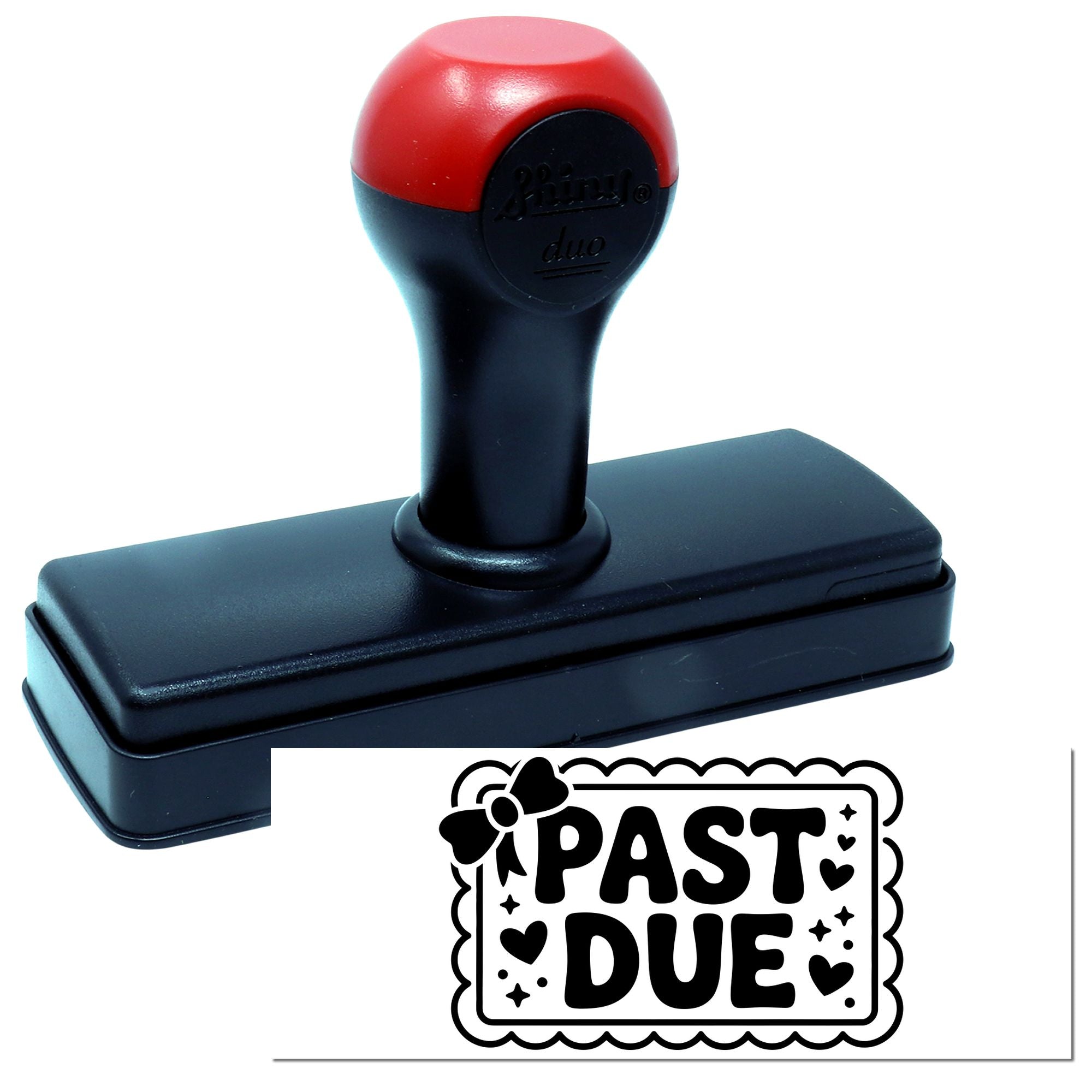 Red and black self-inking stamp with PAST DUE seal design on a white background