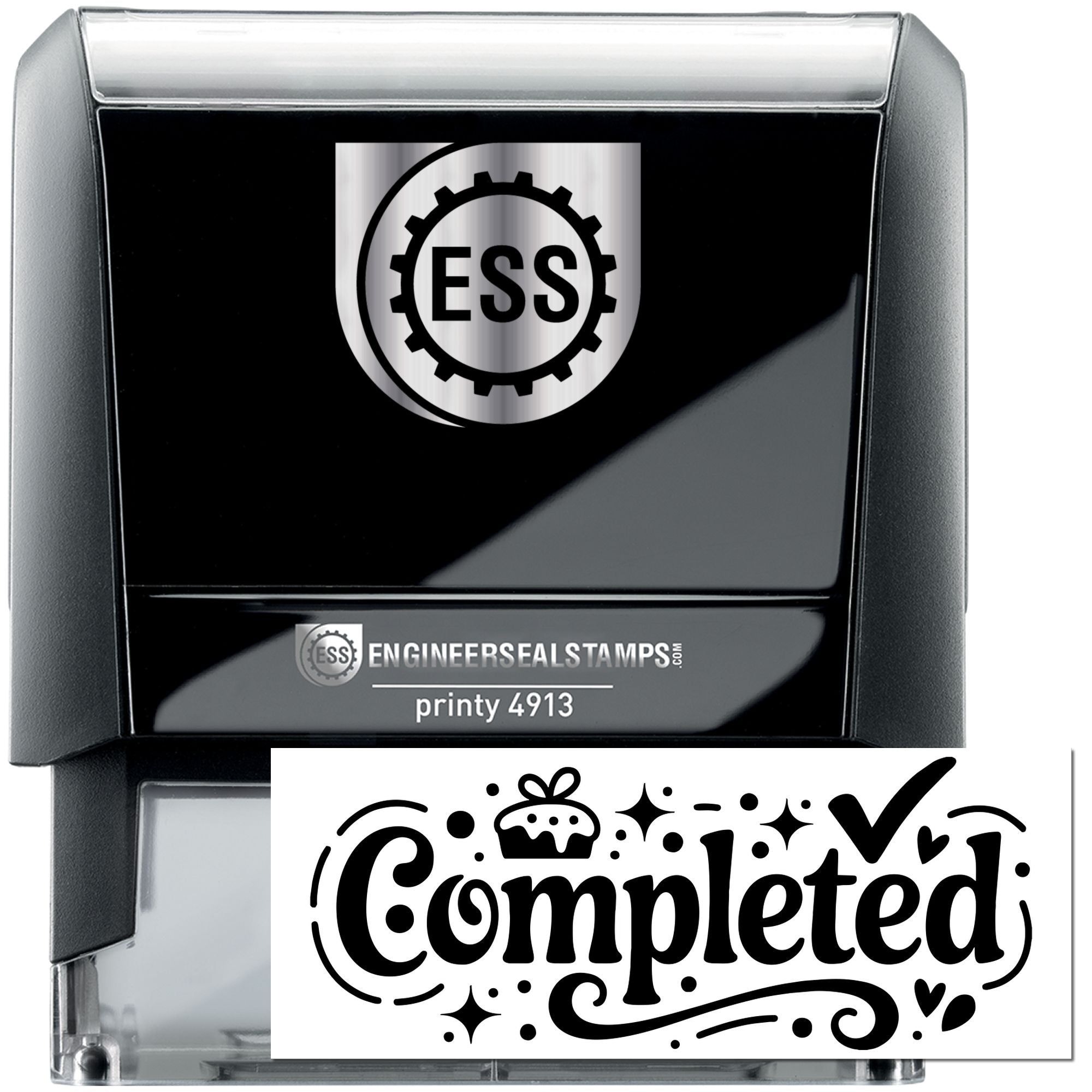 Black self-inking Engineer Seal Stamps stamp with silver ESS logo and decorative Completed seal
