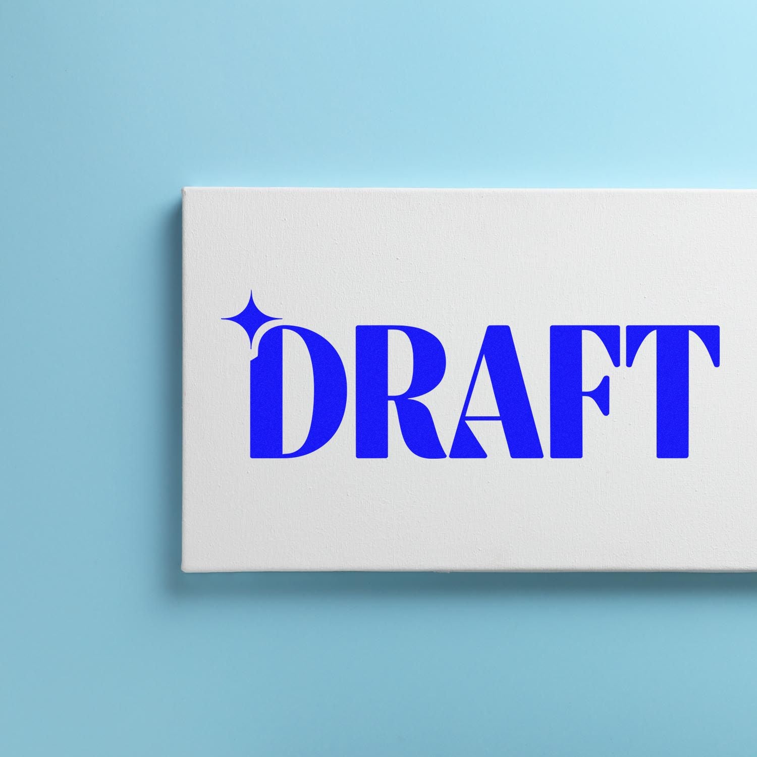 White stamp and seal box with bold blue DRAFT logo and star on a light blue background.