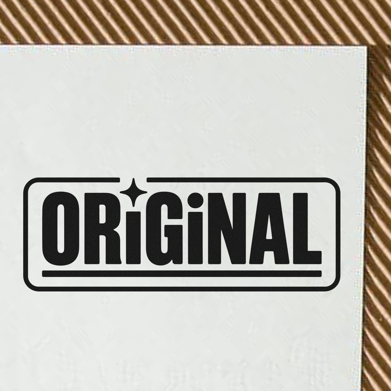 Black ORIGINAL stamp seal with rounded border on white textured paper