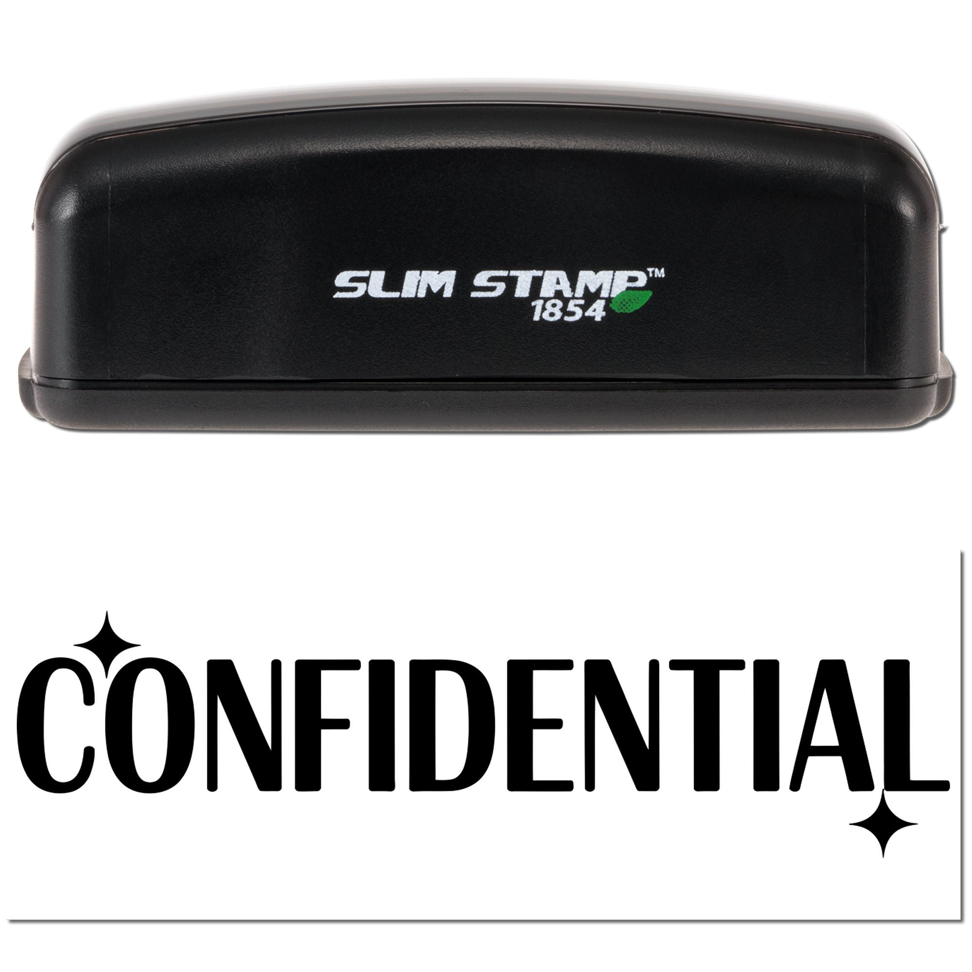 Black Slim Stamp 1854 self-inking stamp and confidential seal on white background