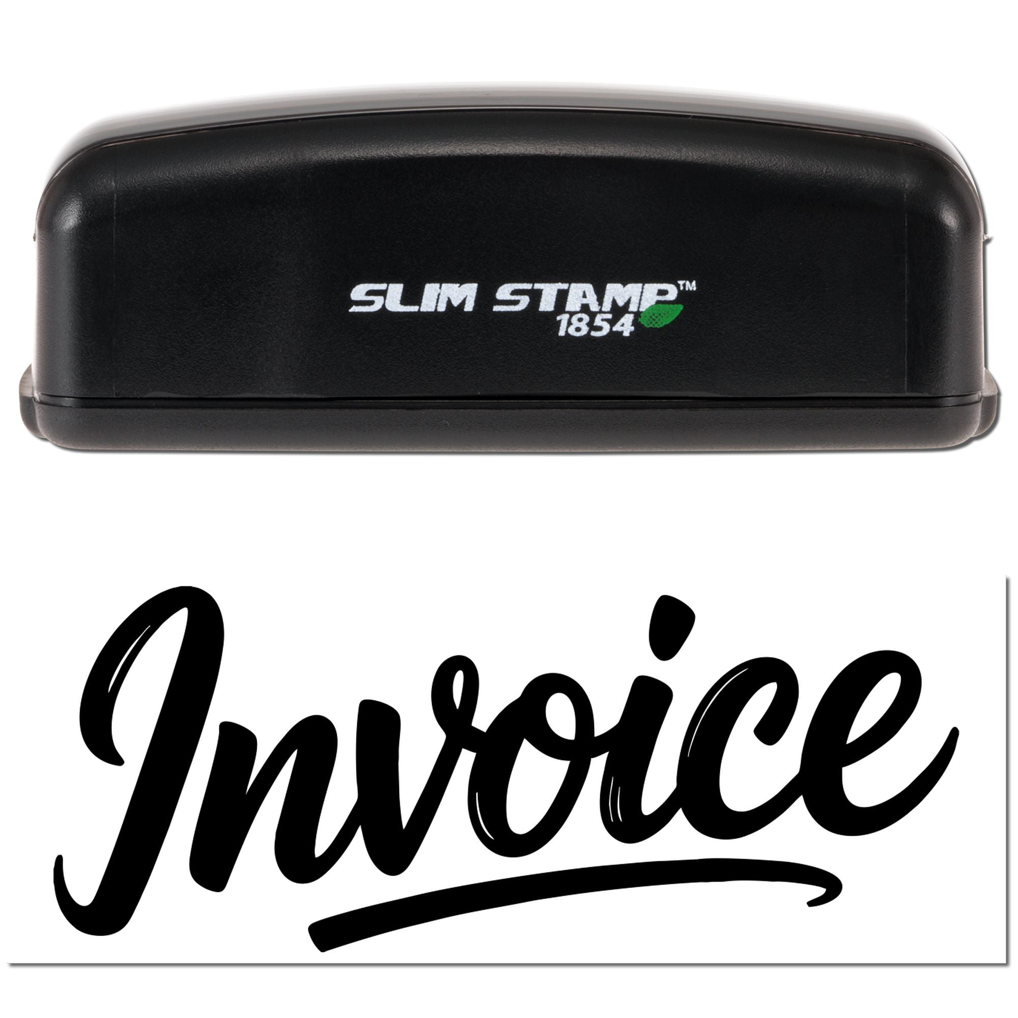 Black Slim Stamp 1854 self-inking stamp and invoice seal with bold black script on white background