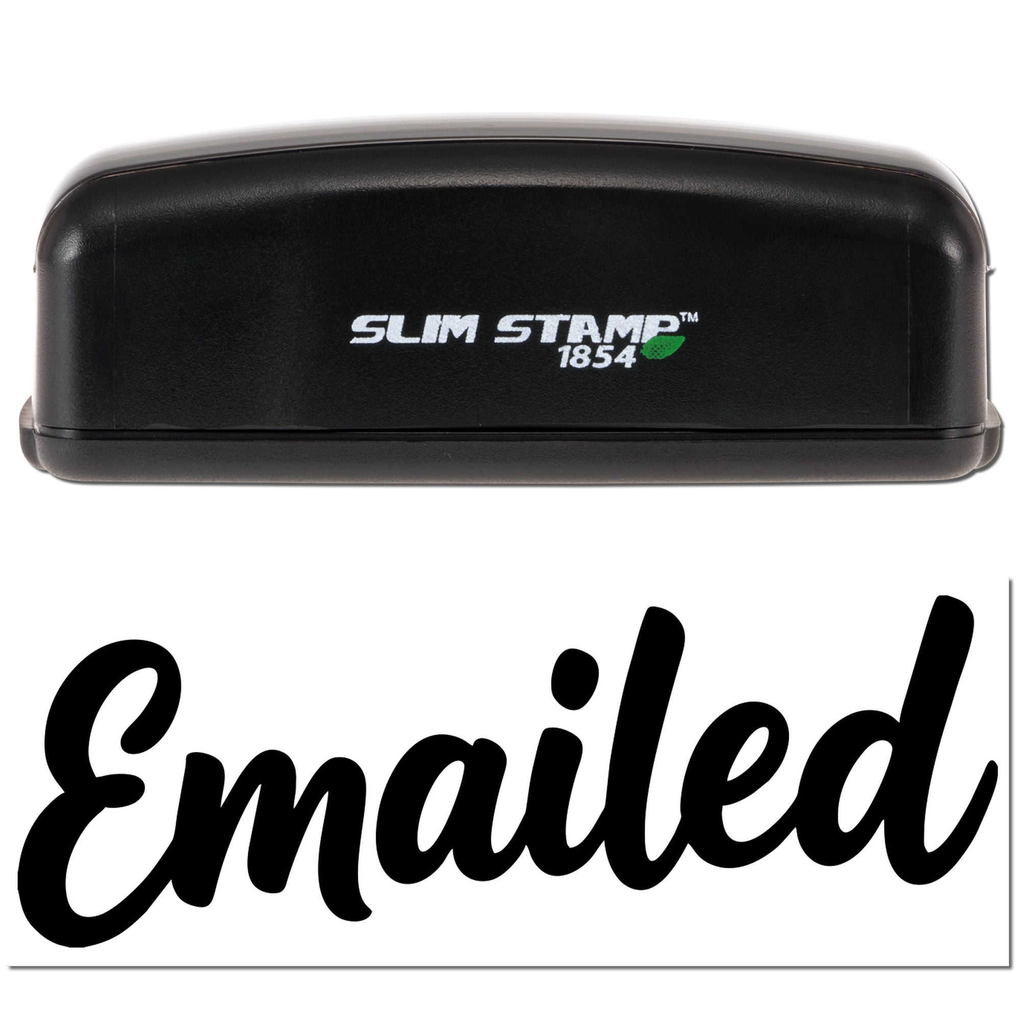 Black Slim Stamp 1854 self-inking stamp with Emailed impression in bold script on white background
