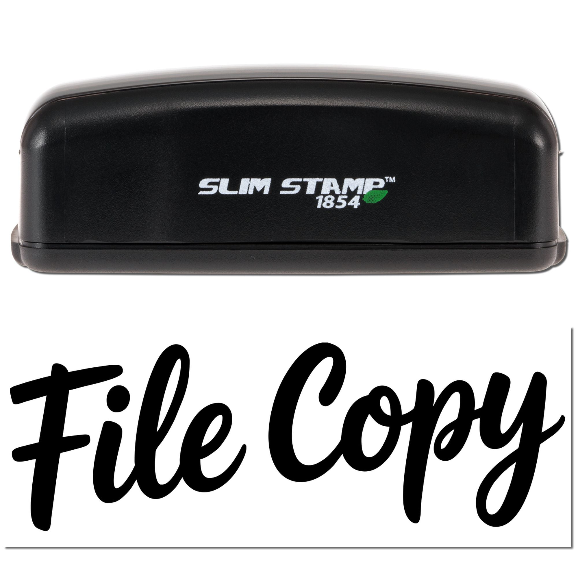 Black Slim Stamp 1854 stamp and seal with bold File Copy imprint on white background