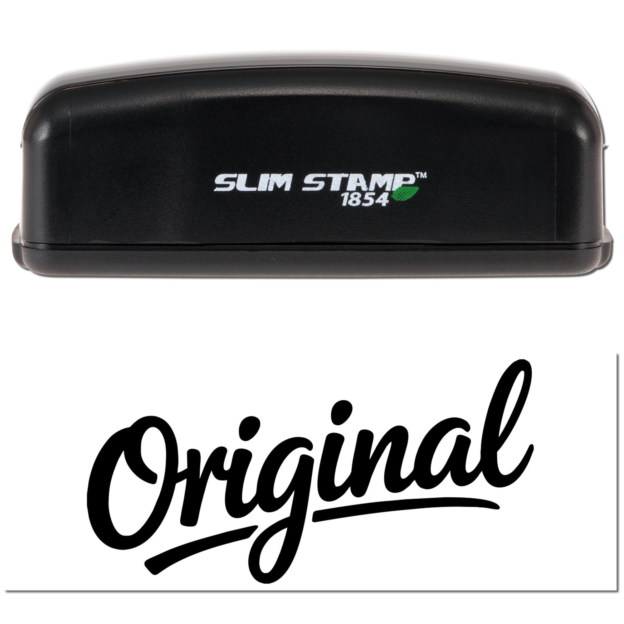 Black Slim Stamp 1854 self-inking stamp with original script seal on a white background.