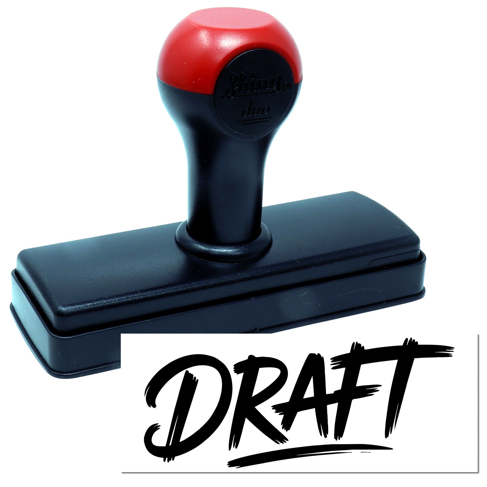 Red and black self-inking stamp and seal with bold DRAFT imprint
