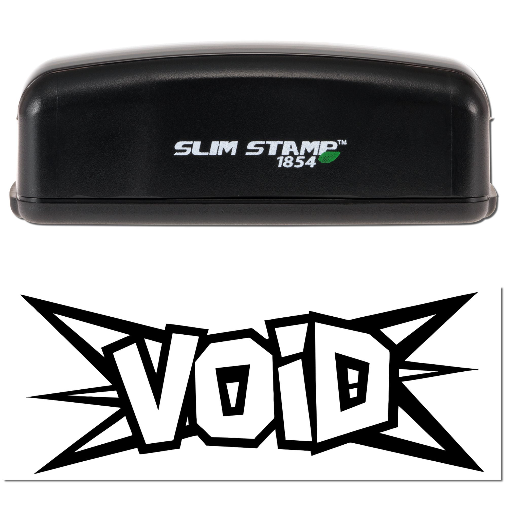 Black Slim Stamp 1854 self-inking stamp with bold black graffiti-style seal logo on white background.