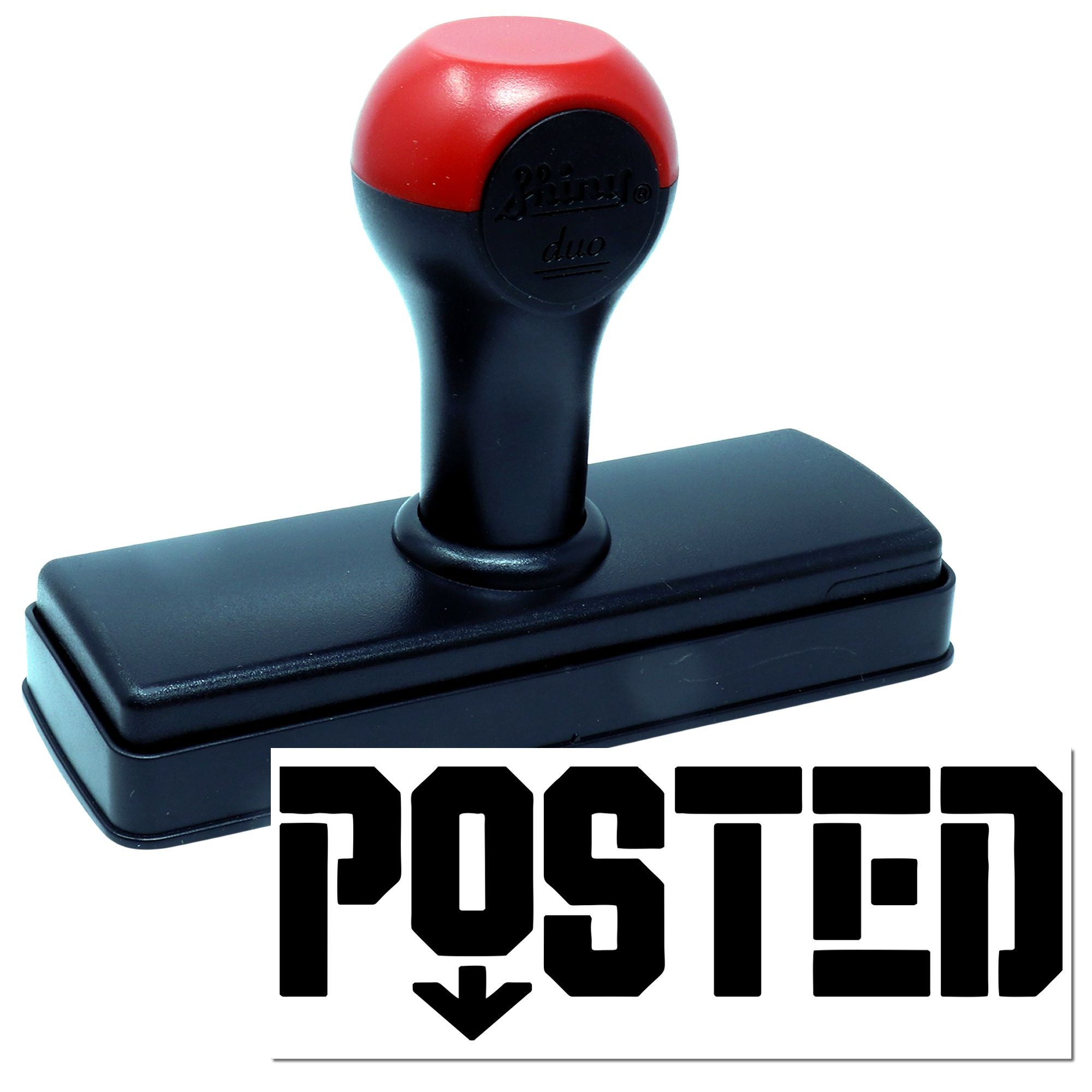 Red and black self-inking stamp and seal with rectangular base and bold POSTED imprint