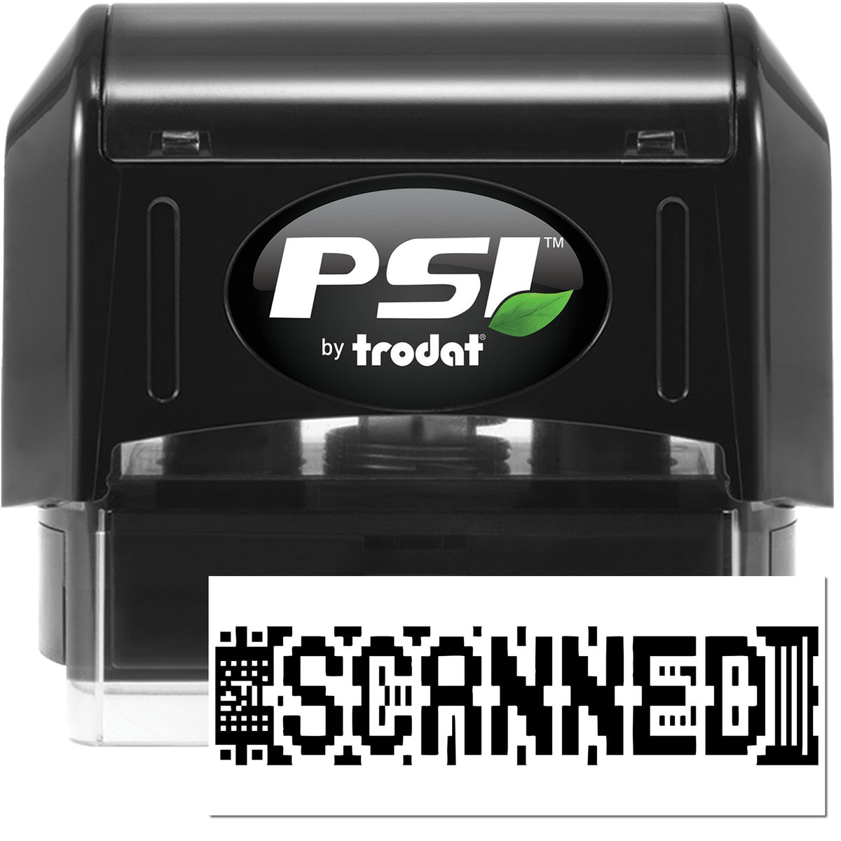 Trodat graffiti art invoice bold block pre-inked stock stamp with black ink for professional document marking.