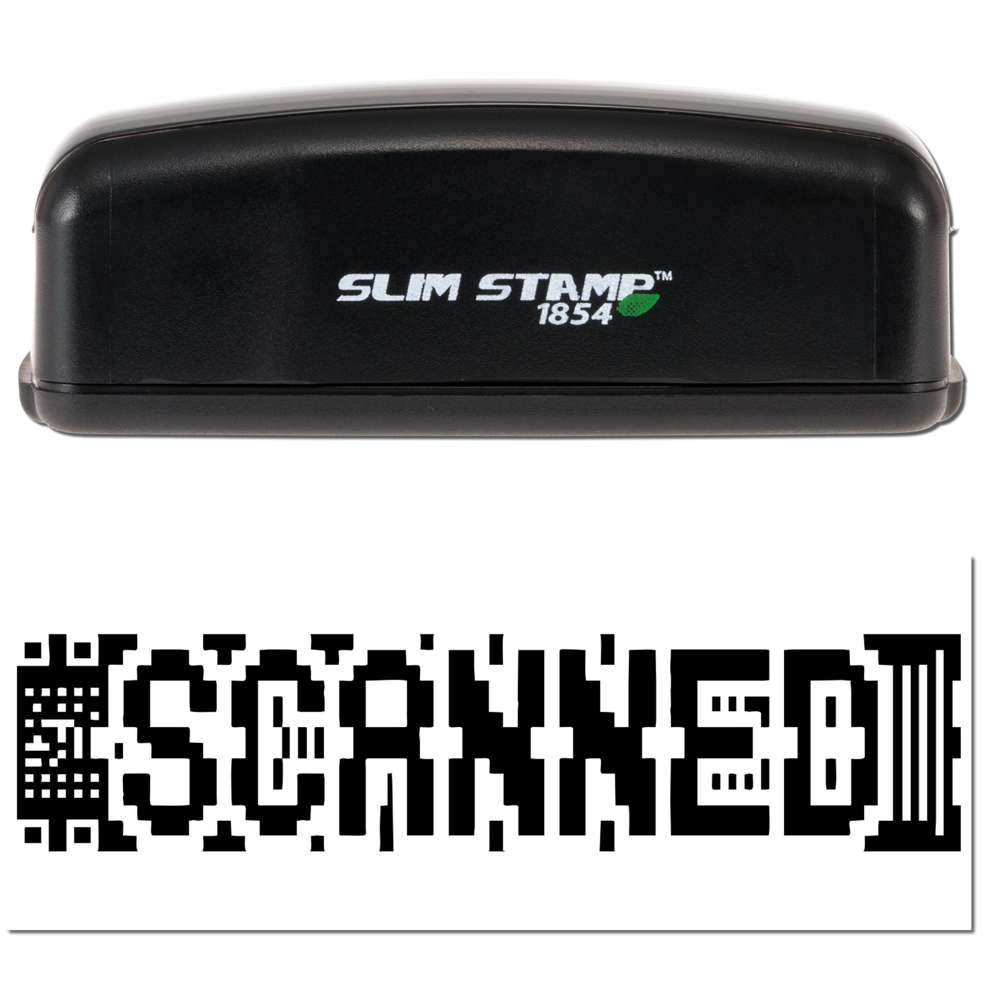 Black Slim Stamp 1854 self-inking stamp with bold black seal impression on a white background.