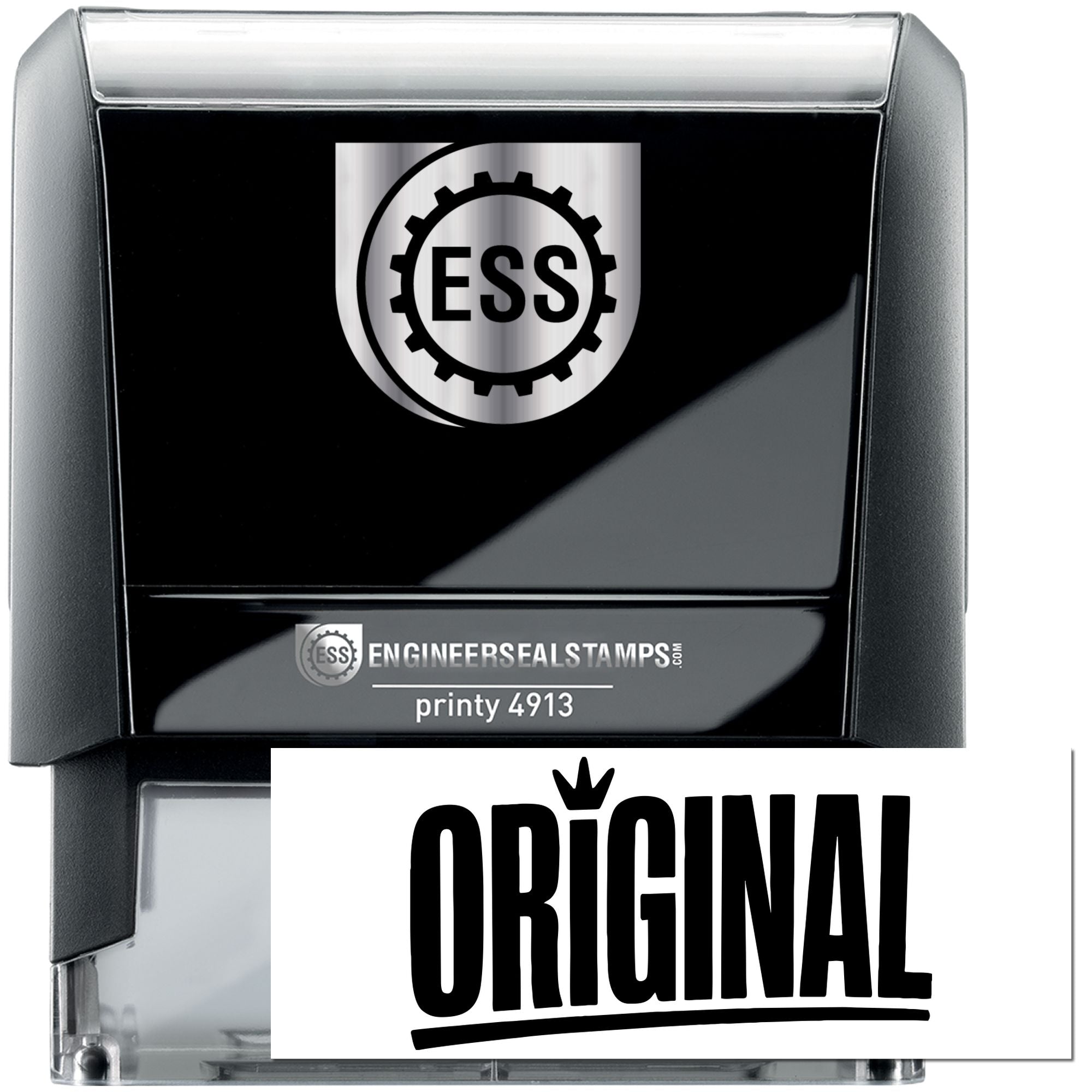 Black self-inking engineer seal stamp with silver ESS logo and ORIGINAL imprint.
