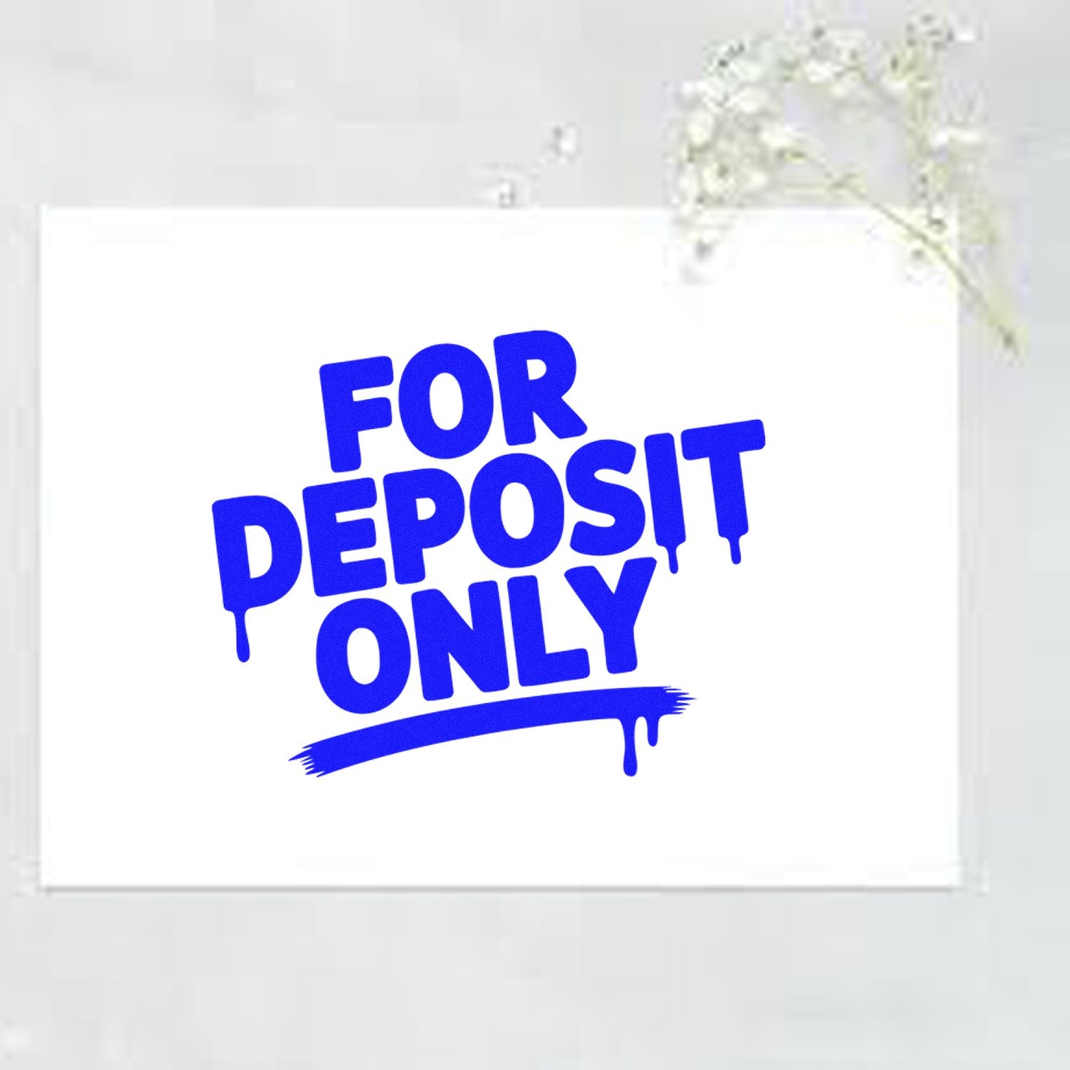 Blue FOR DEPOSIT ONLY rubber stamp and seal on white background