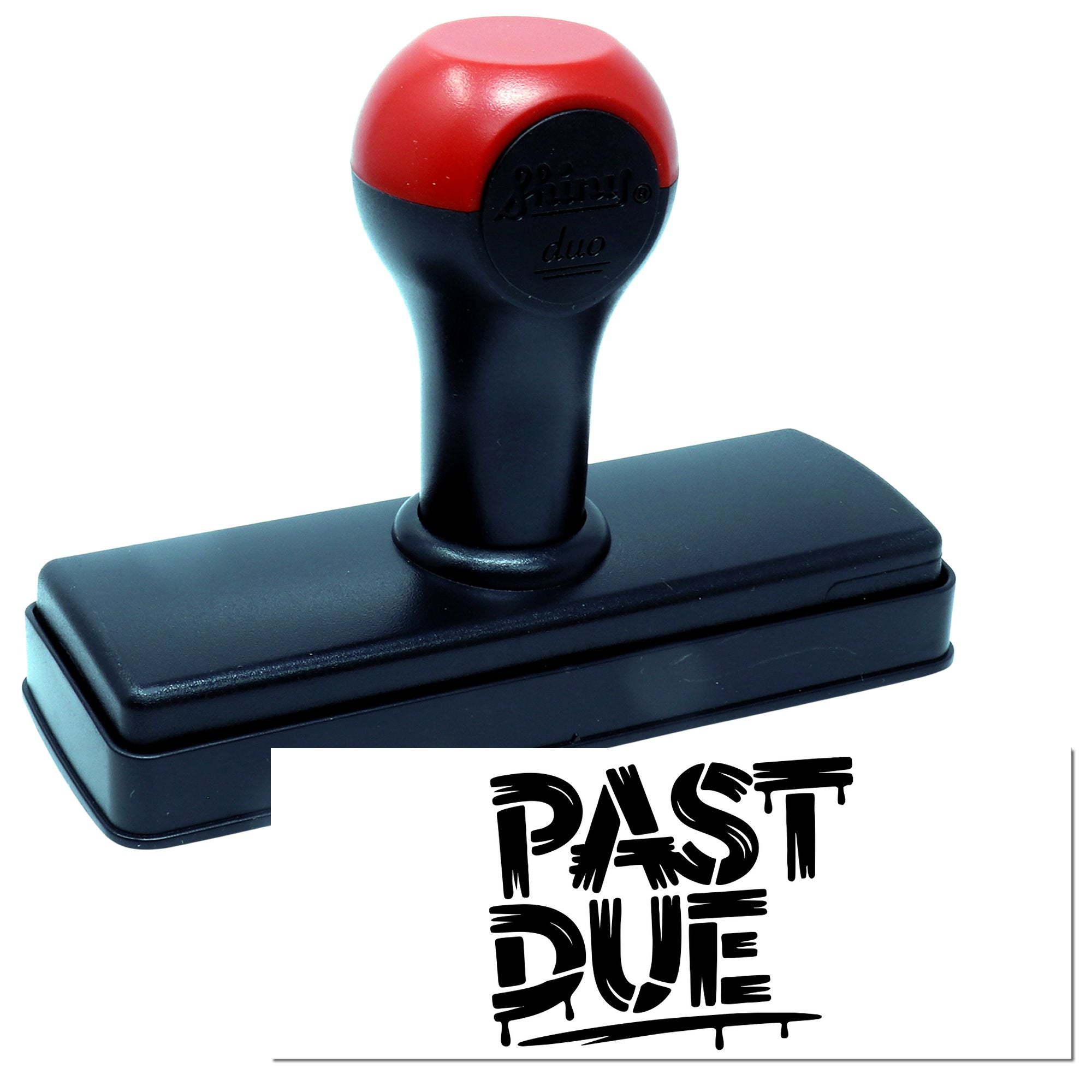 Red and black self-inking stamp with rectangular base and bold PAST DUE seal imprint.