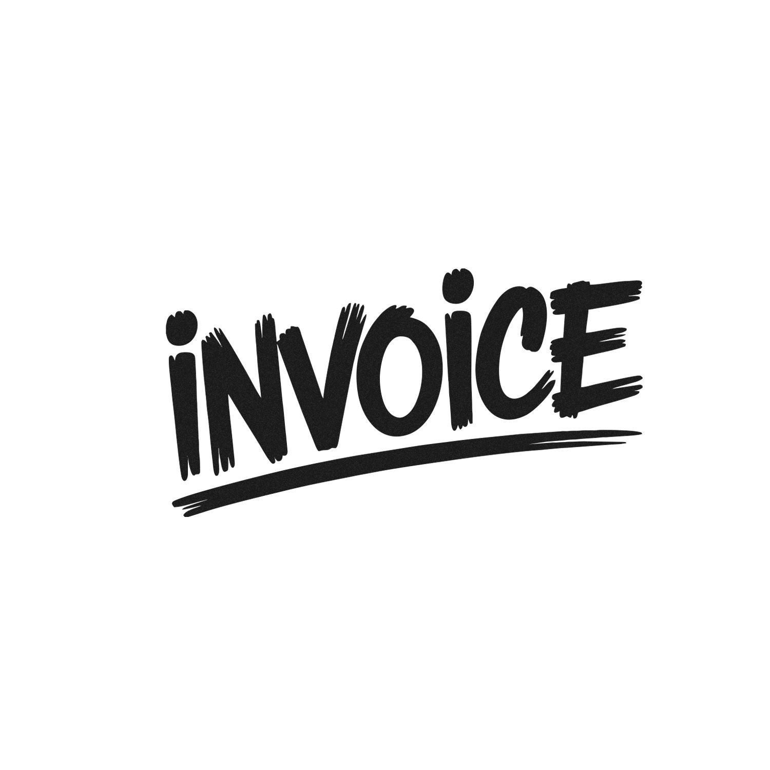 Black INVOICE stamp with bold brush lettering and underline on a white background.