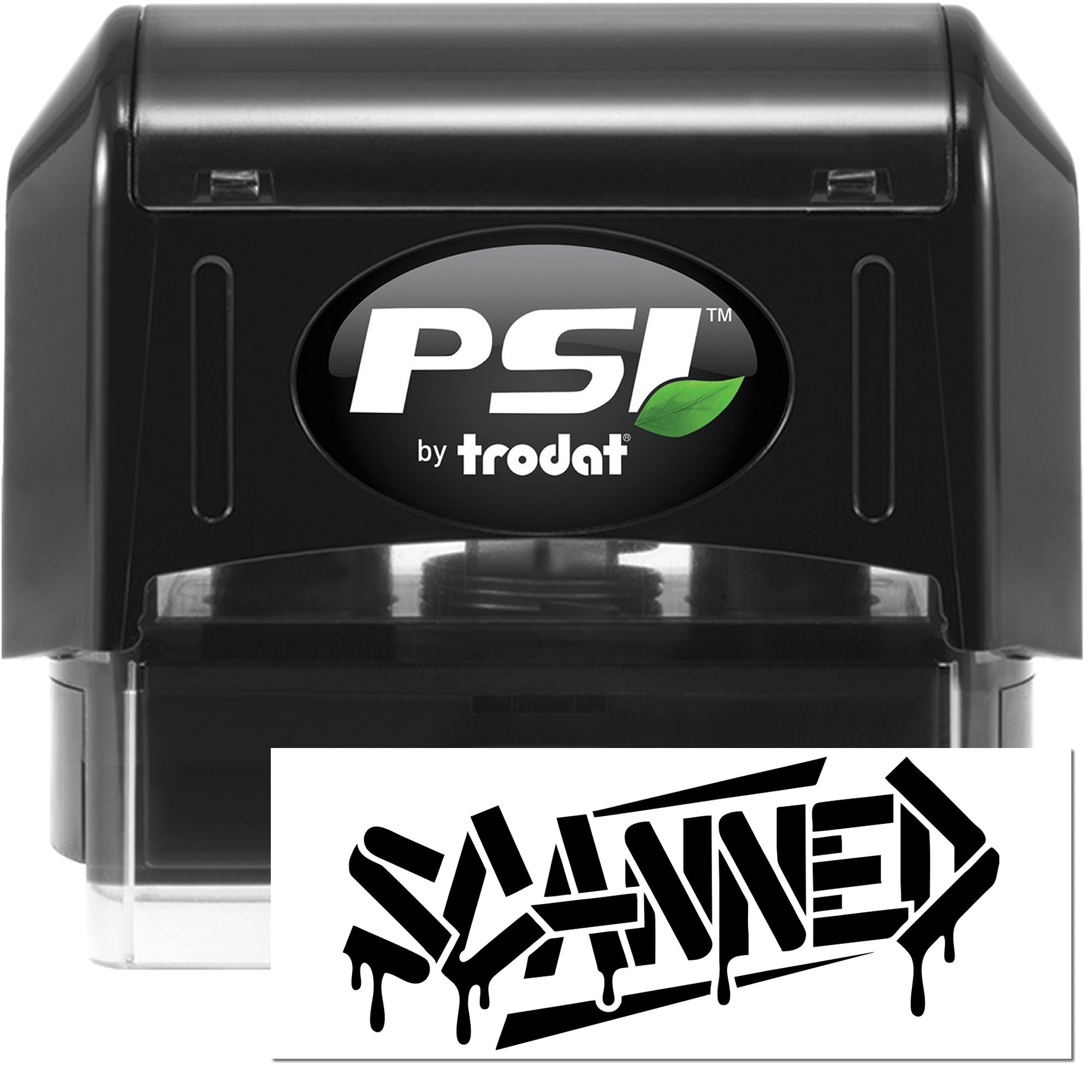 Black PSI by Trodat self-inking stamp and seal set with white logo plate and custom SHANE imprint.